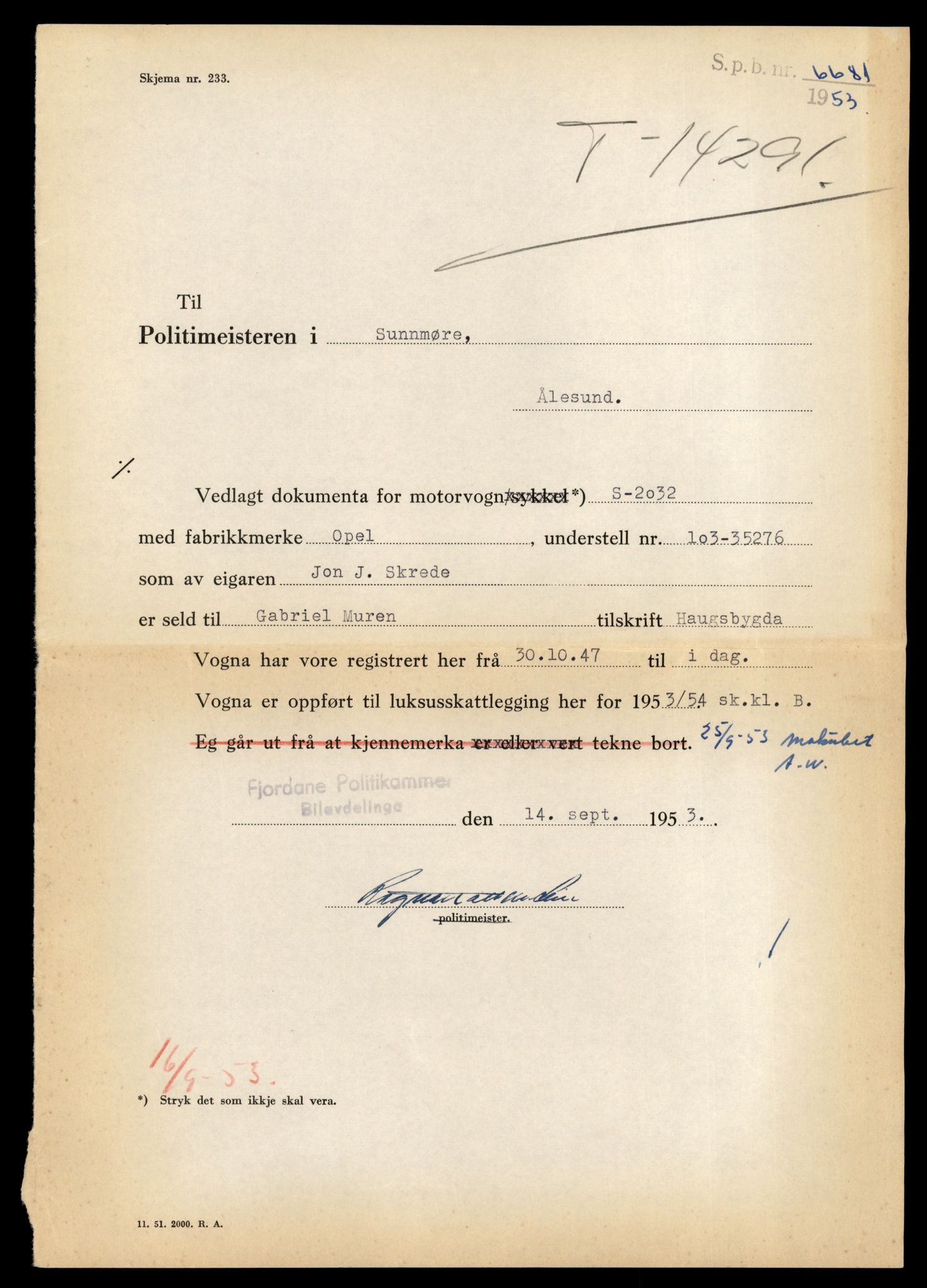 Møre og Romsdal vegkontor - Ålesund trafikkstasjon, AV/SAT-A-4099/F/Fe/L0044: Registreringskort for kjøretøy T 14205 - T 14319, 1927-1998, p. 2553