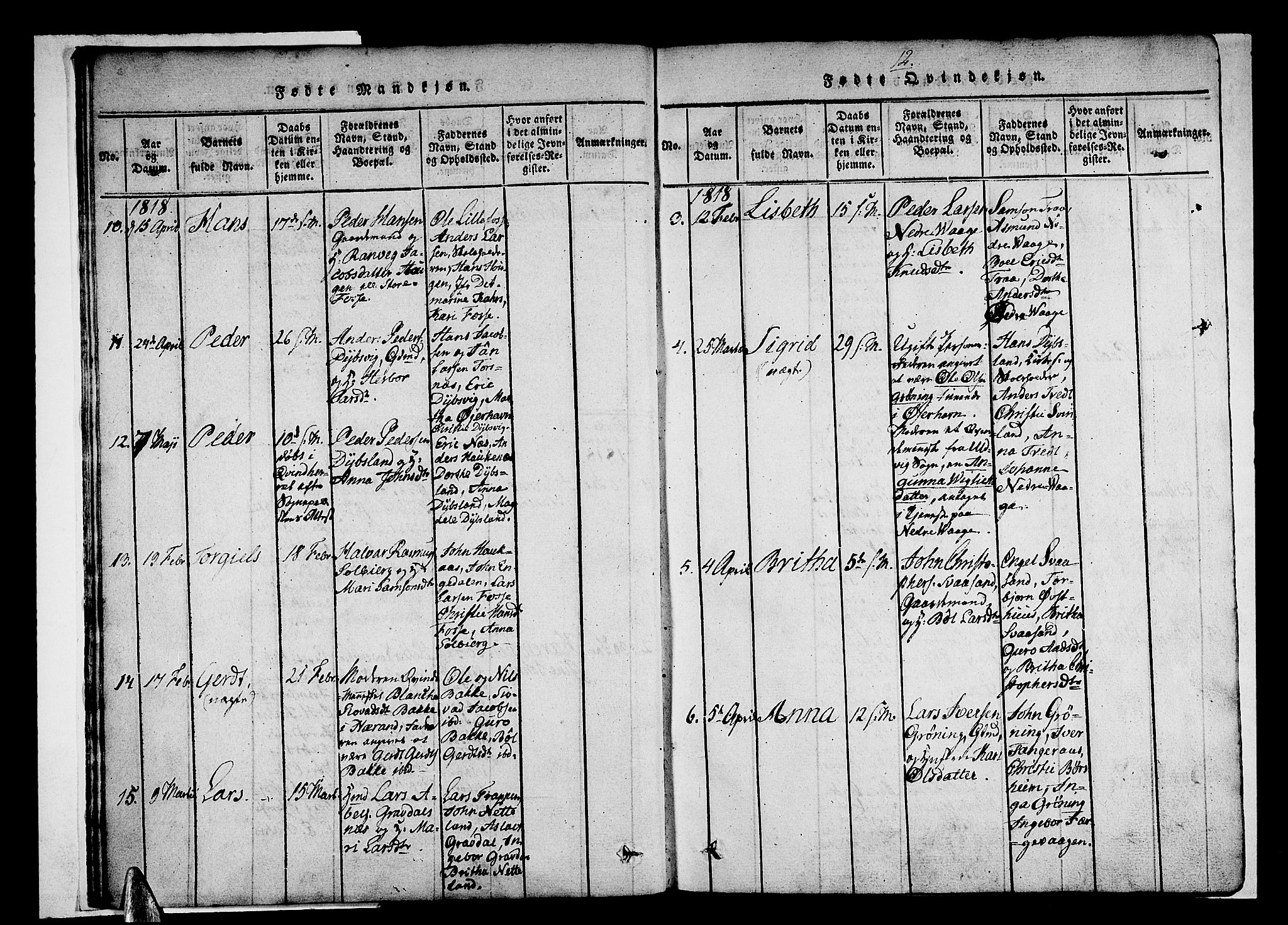 Strandebarm sokneprestembete, SAB/A-78401/H/Haa: Parish register (official) no. A 5, 1816-1826, p. 12