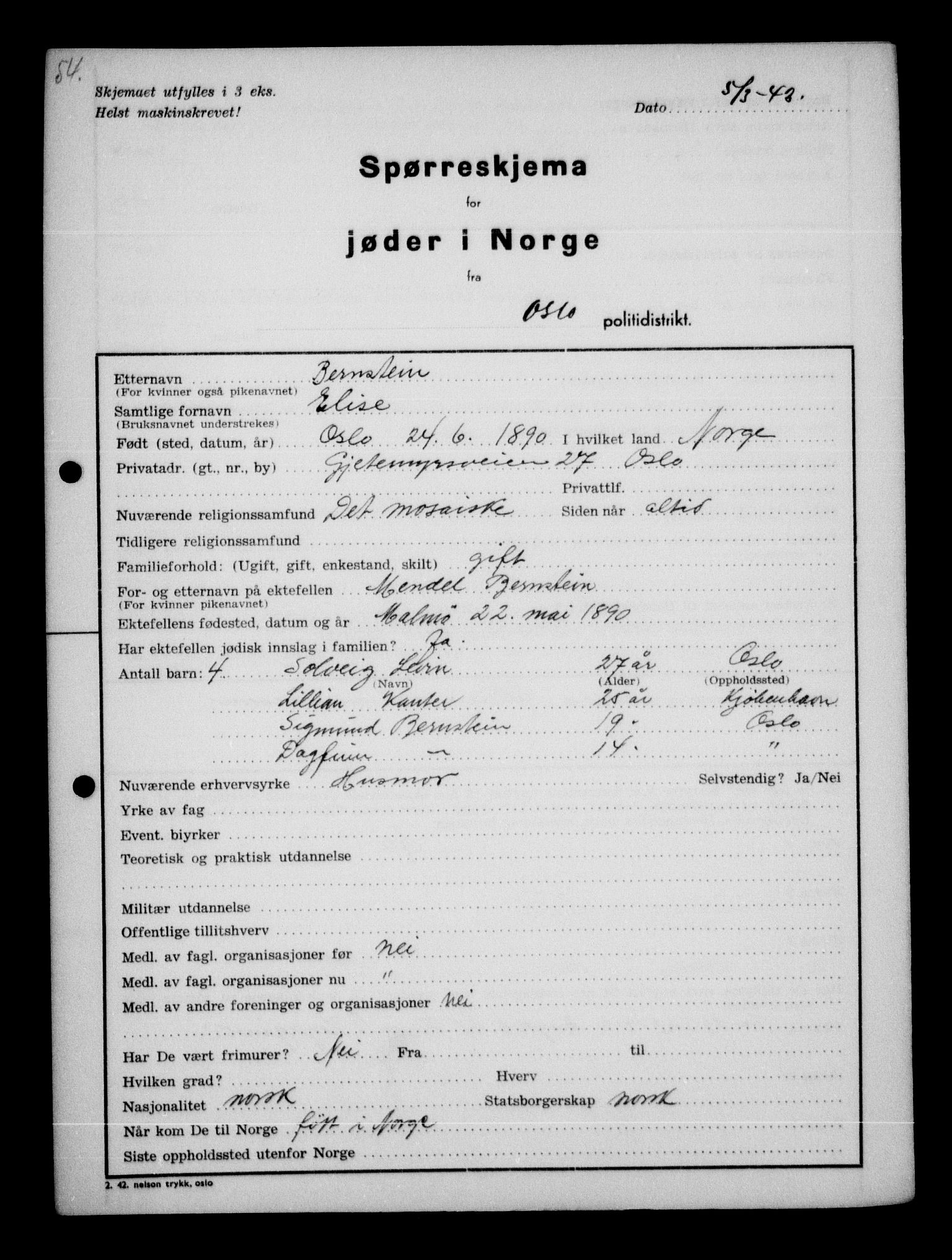 Statspolitiet - Hovedkontoret / Osloavdelingen, AV/RA-S-1329/G/Ga/L0009: Spørreskjema for jøder i Norge, Oslo Alexander-Gutman, 1942, p. 164