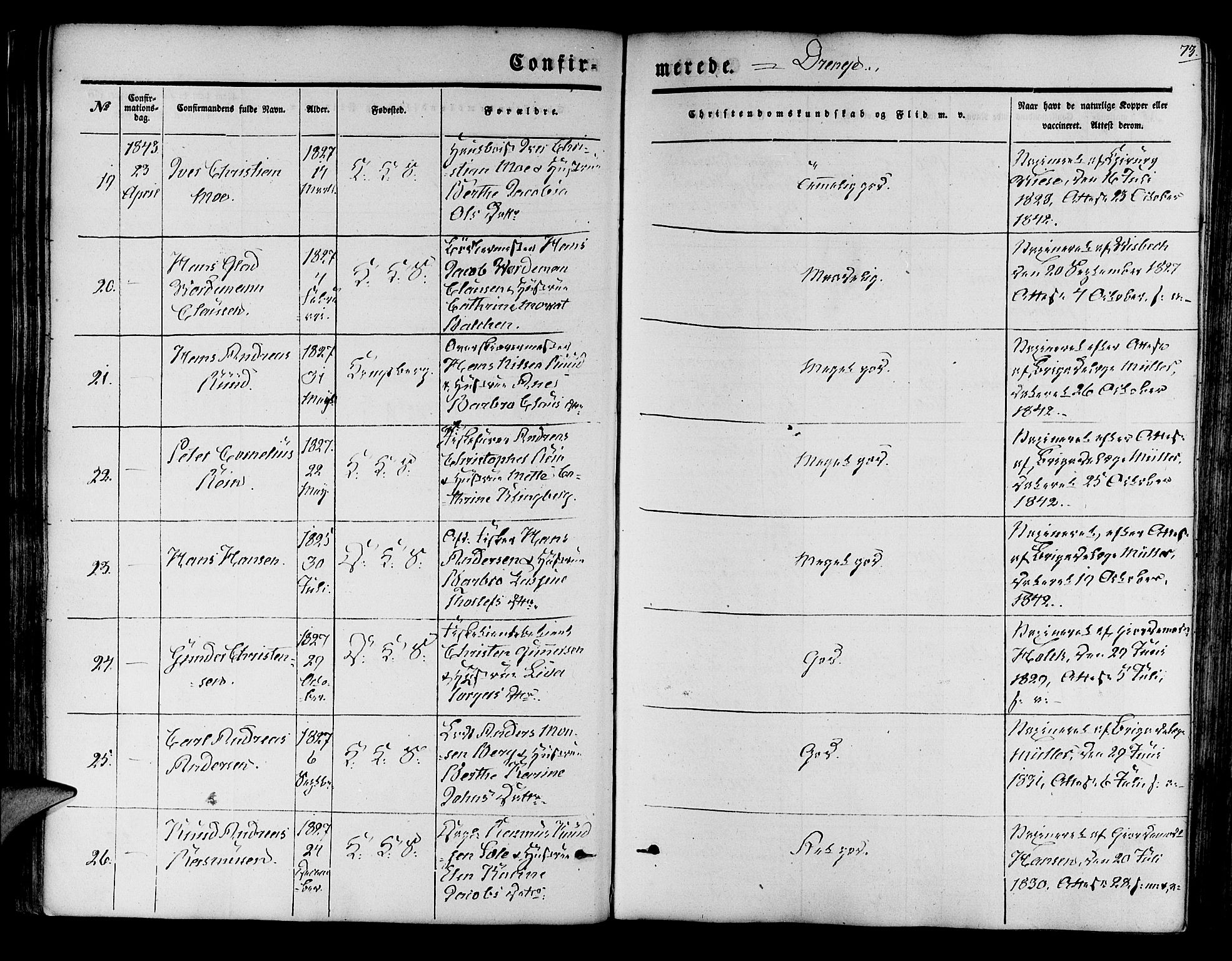 Korskirken sokneprestembete, SAB/A-76101/H/Hab: Parish register (copy) no. C 1, 1839-1868, p. 73