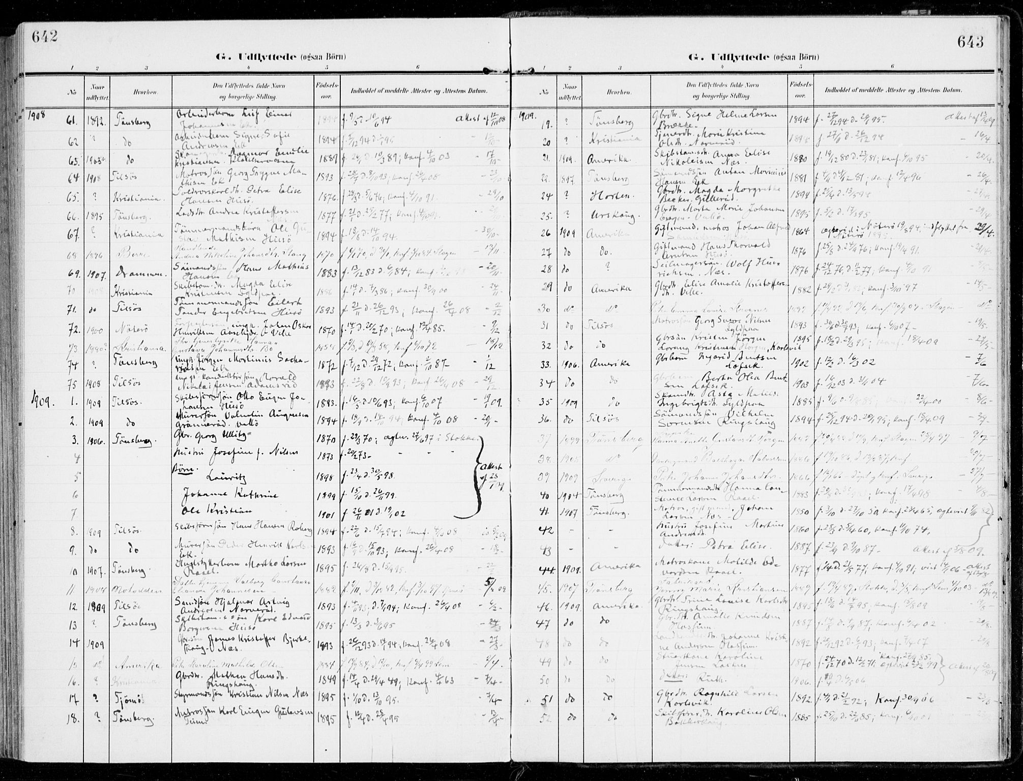 Sem kirkebøker, SAKO/A-5/F/Fb/L0006: Parish register (official) no. II 6, 1905-1918, p. 642-643