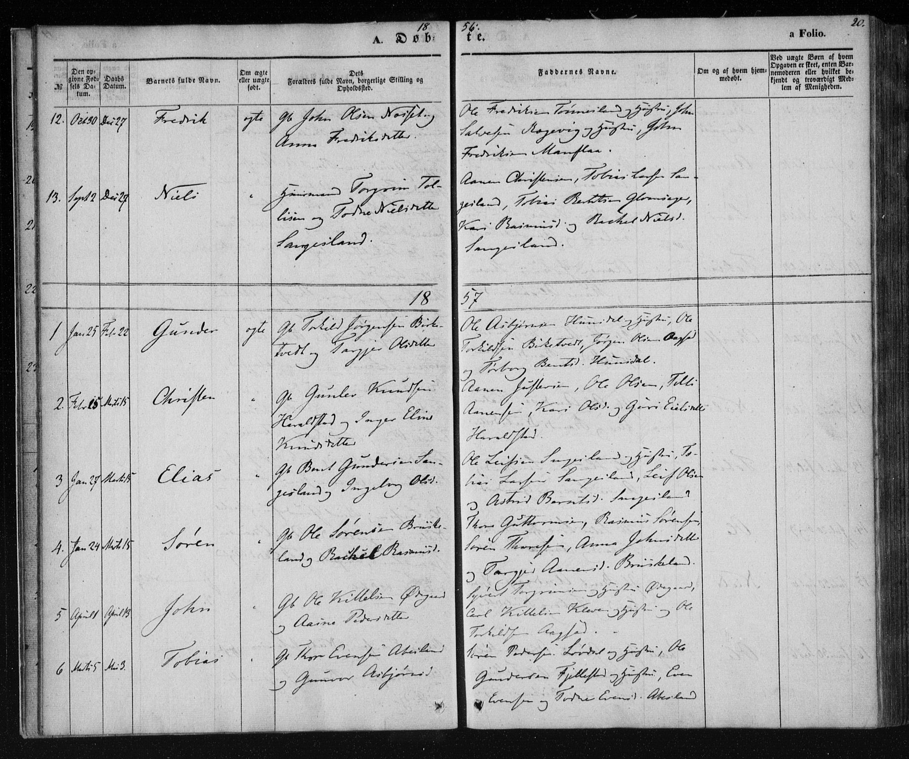 Holum sokneprestkontor, AV/SAK-1111-0022/F/Fa/Fab/L0005: Parish register (official) no. A 5, 1847-1874, p. 20