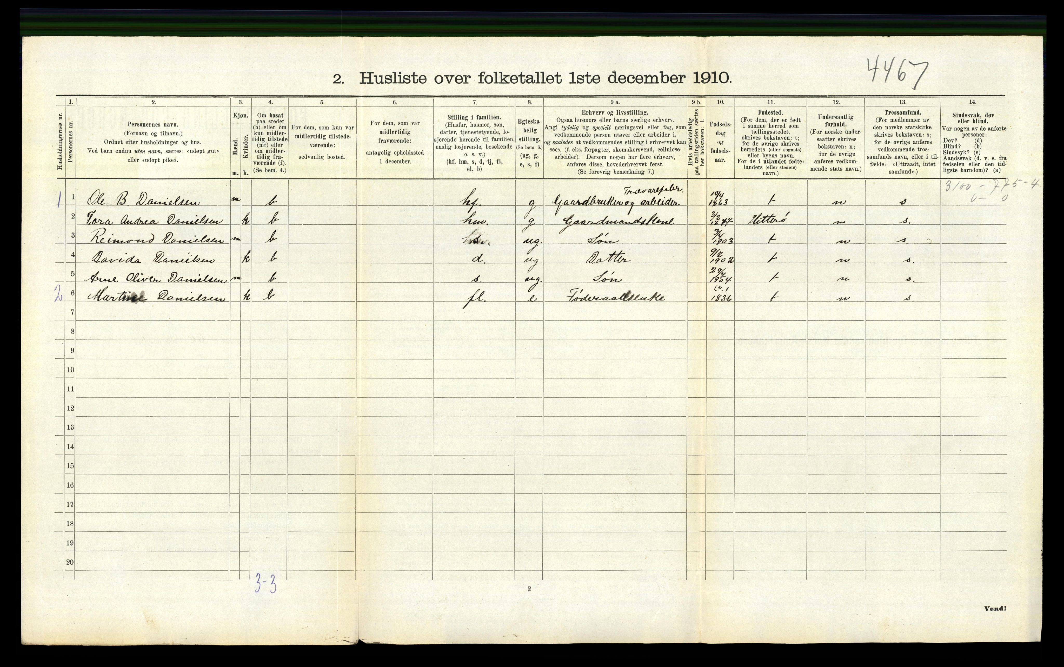 RA, 1910 census for Nes, 1910, p. 714