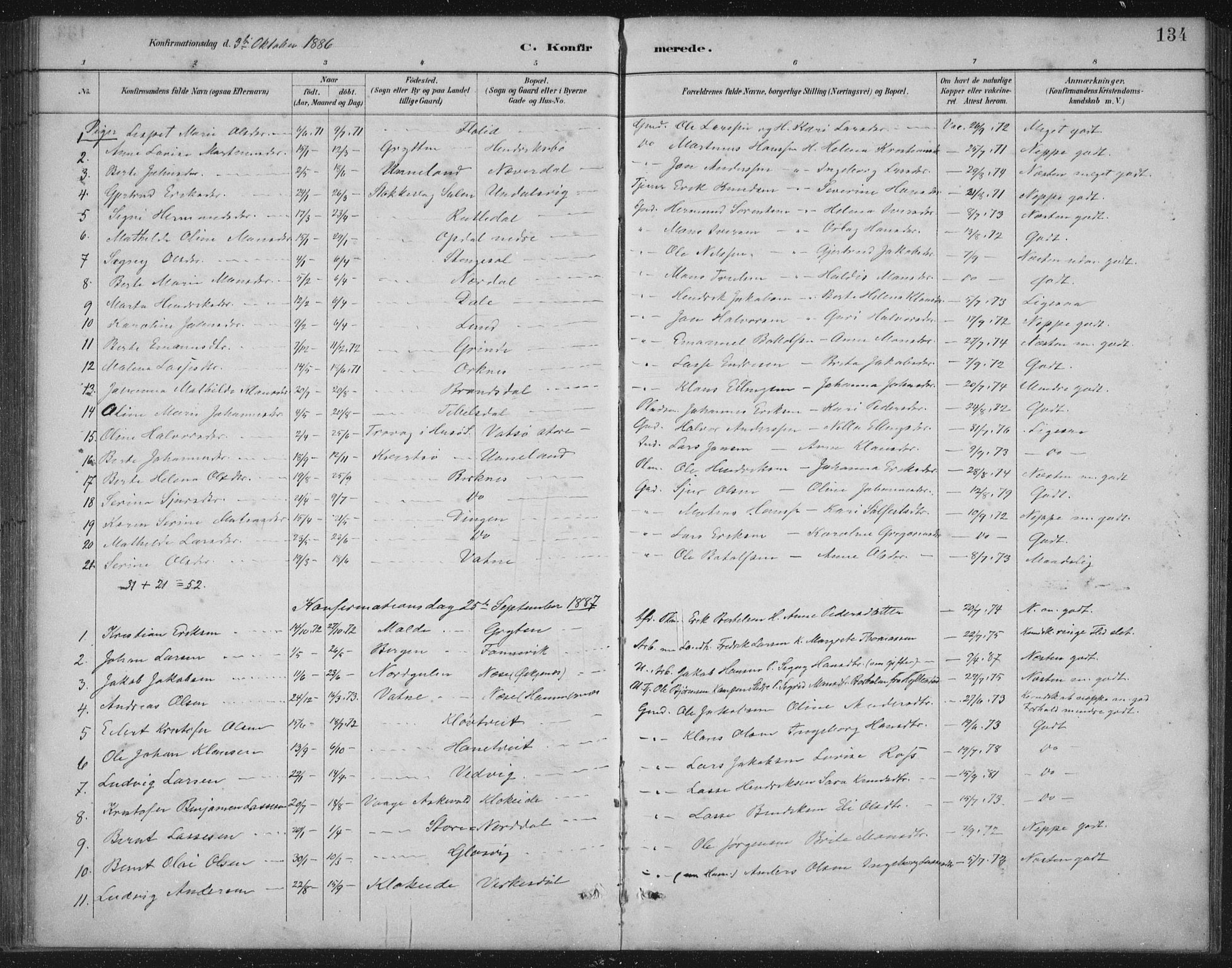 Gulen sokneprestembete, AV/SAB-A-80201/H/Hab/Habb/L0003: Parish register (copy) no. B 3, 1884-1907, p. 134