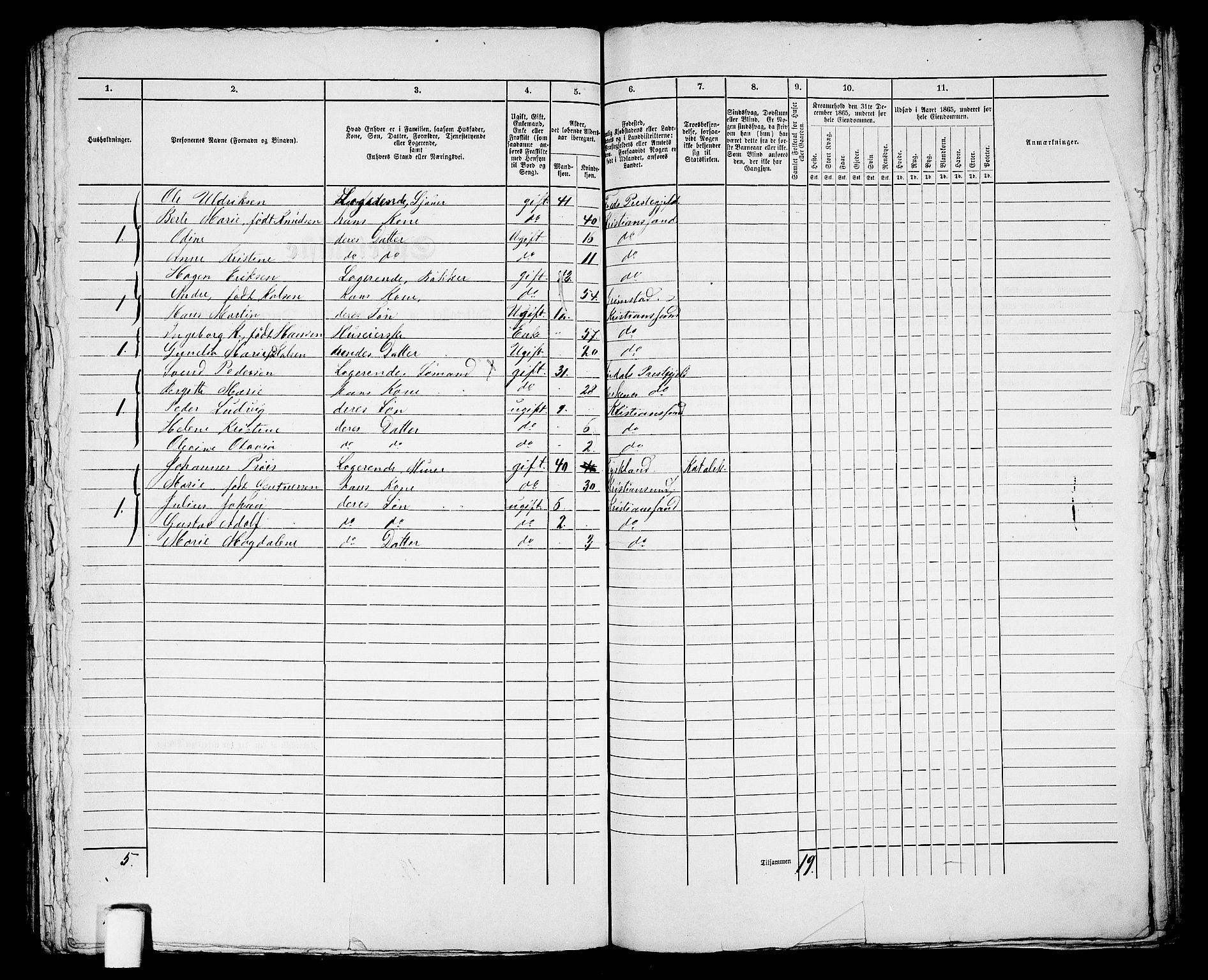 RA, 1865 census for Kristiansand, 1865, p. 1476