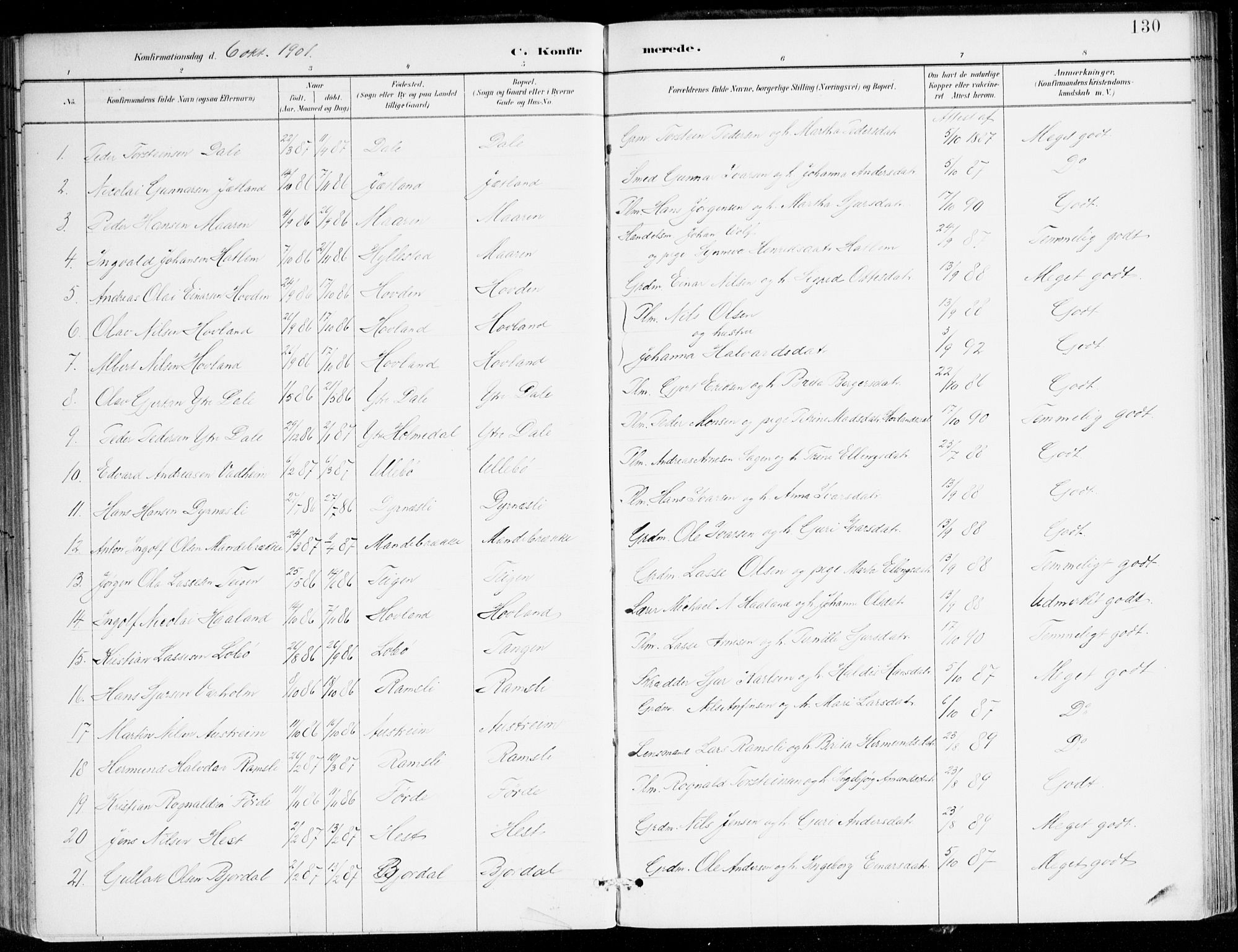 Lavik sokneprestembete, AV/SAB-A-80901: Parish register (official) no. C 1, 1882-1904, p. 130