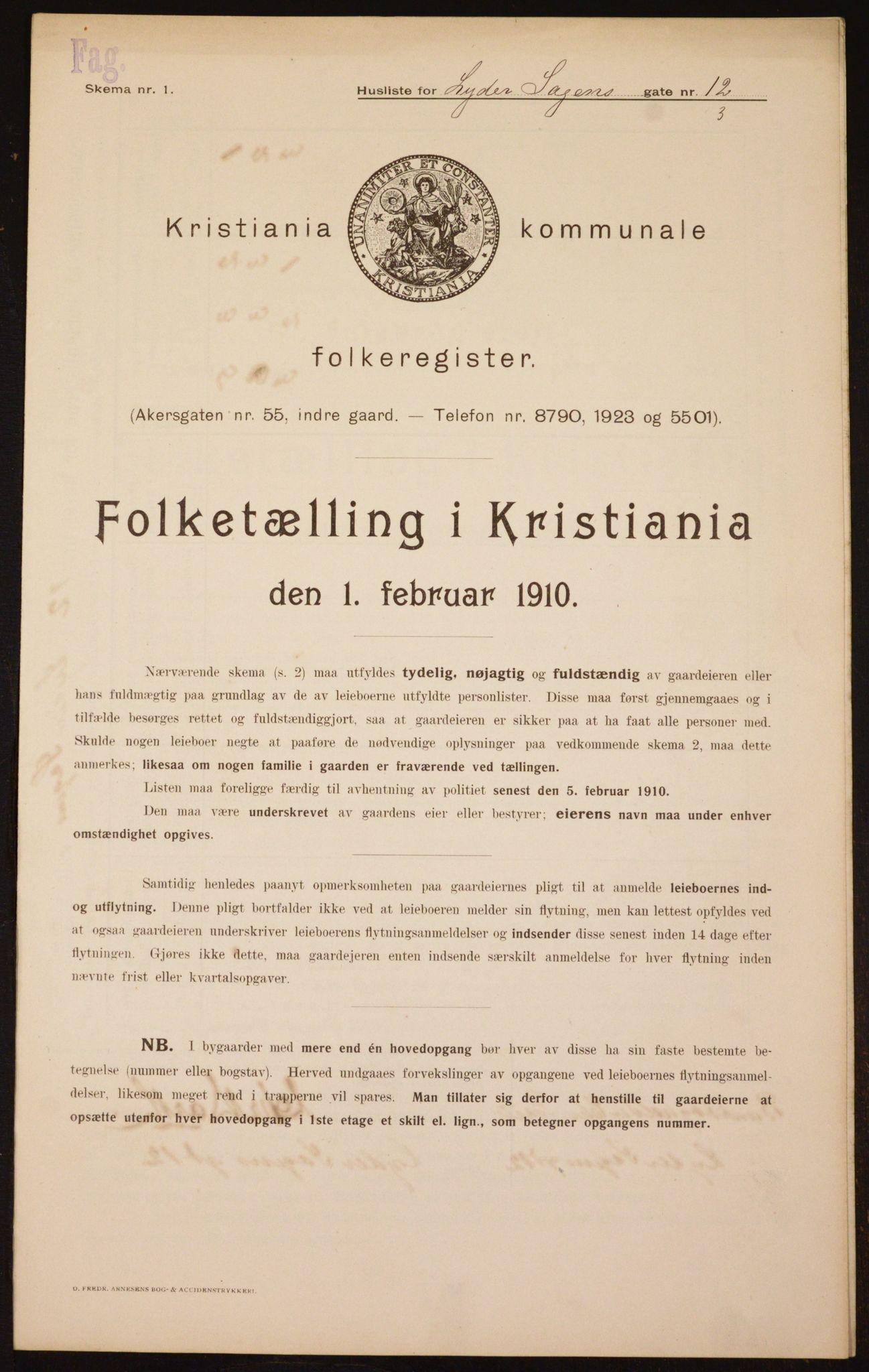 OBA, Municipal Census 1910 for Kristiania, 1910, p. 56459