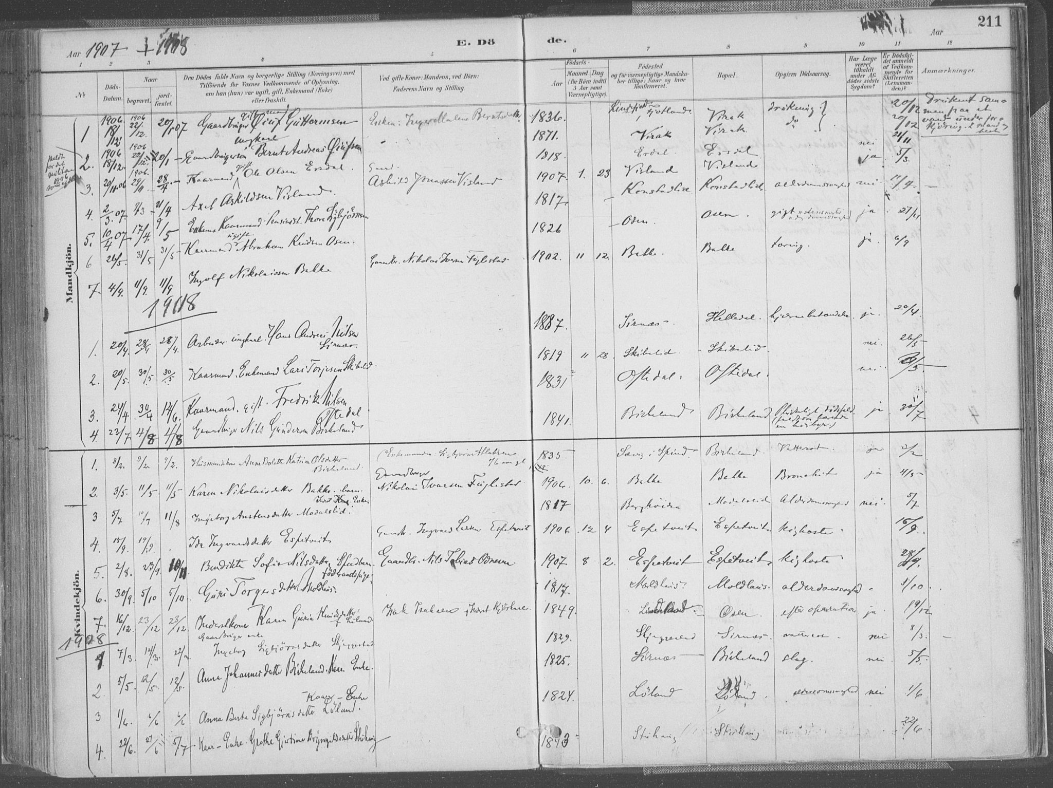 Bakke sokneprestkontor, SAK/1111-0002/F/Fa/Faa/L0008: Parish register (official) no. A 8, 1887-1911, p. 211