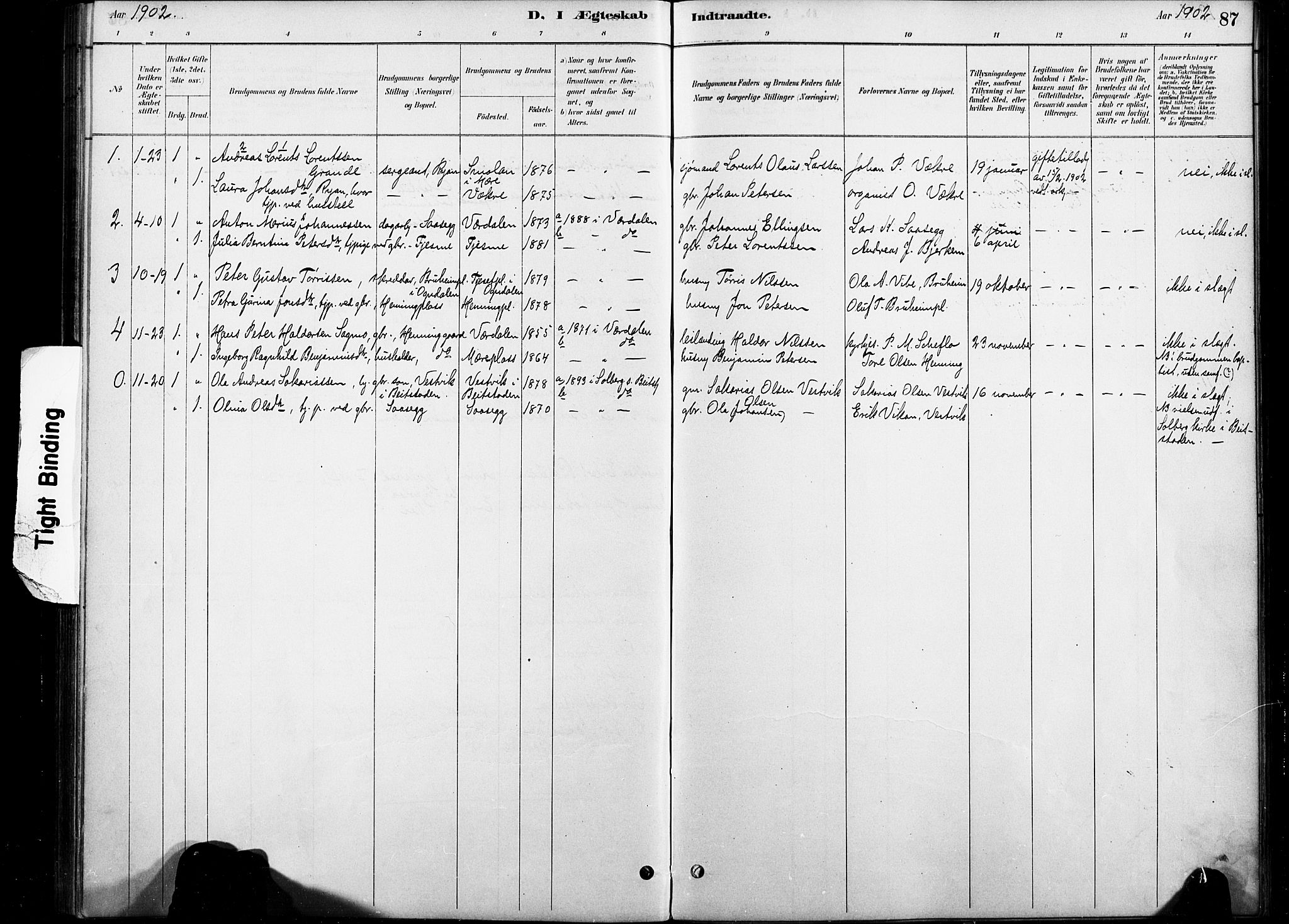 Ministerialprotokoller, klokkerbøker og fødselsregistre - Nord-Trøndelag, SAT/A-1458/738/L0364: Parish register (official) no. 738A01, 1884-1902, p. 87