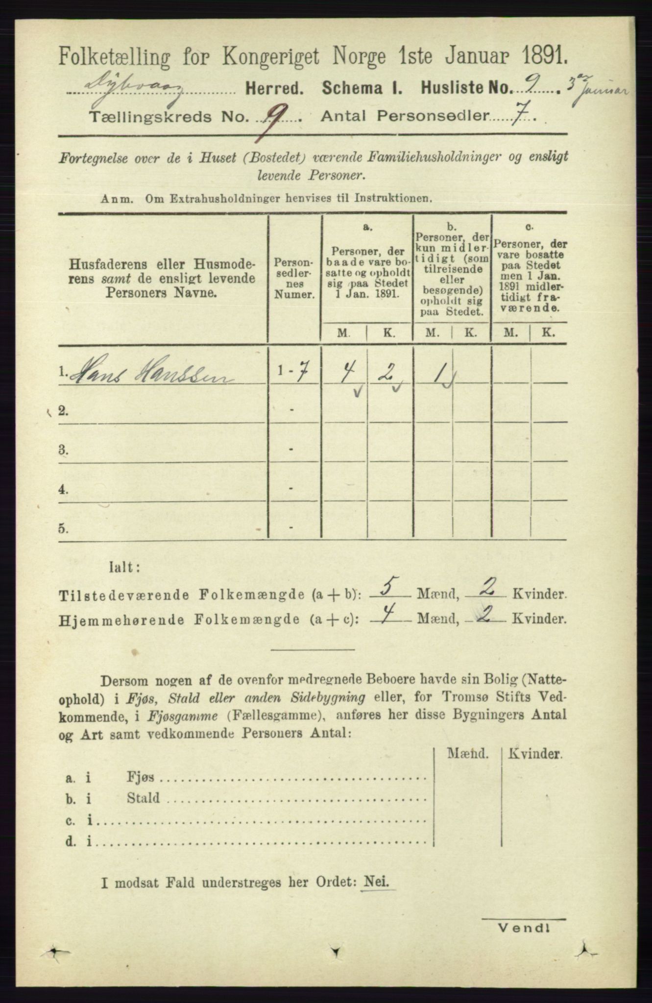 RA, 1891 census for 0915 Dypvåg, 1891, p. 3229