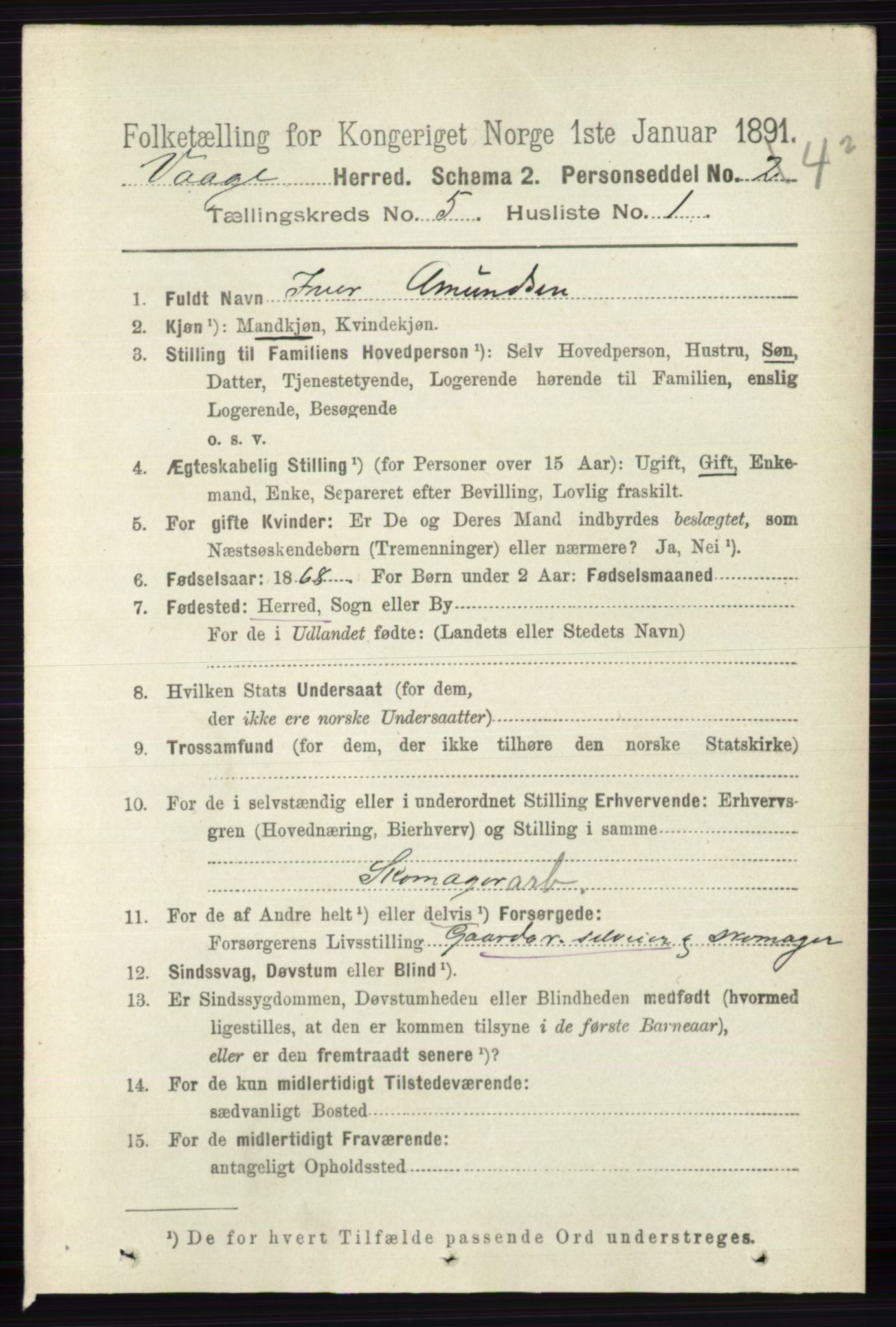 RA, 1891 census for 0515 Vågå, 1891, p. 3350