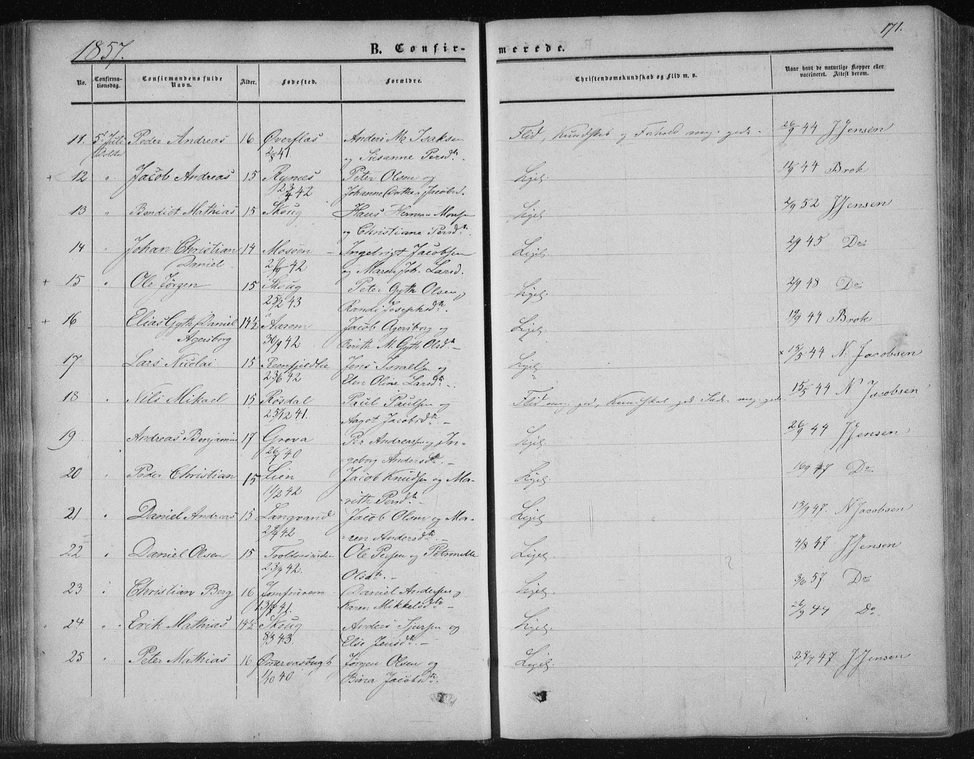 Ministerialprotokoller, klokkerbøker og fødselsregistre - Nordland, AV/SAT-A-1459/820/L0293: Parish register (official) no. 820A14, 1855-1865, p. 171