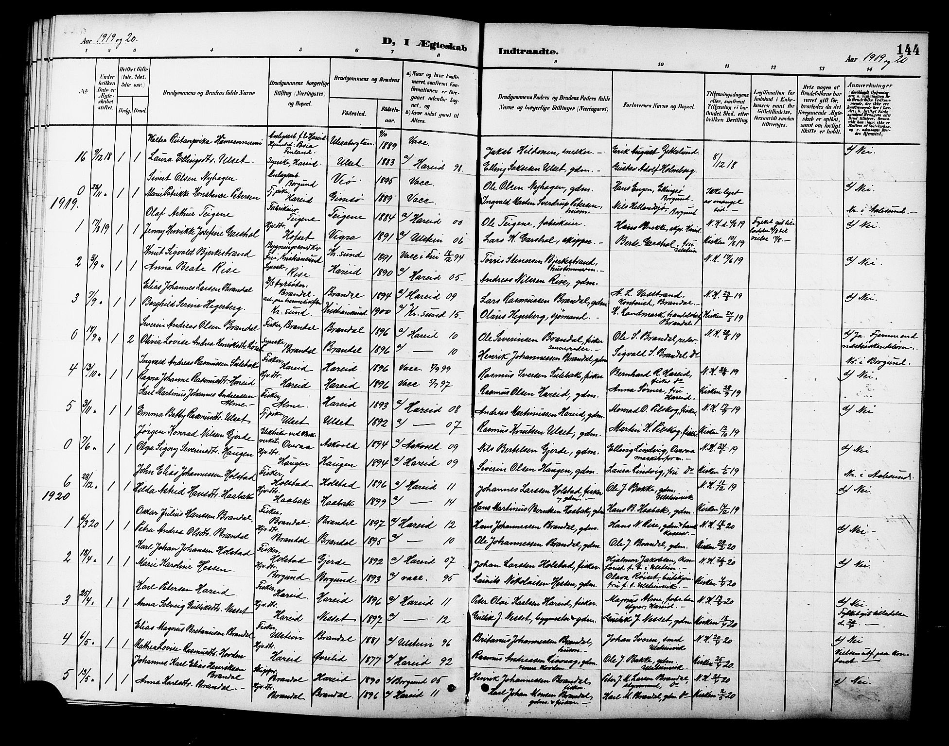 Ministerialprotokoller, klokkerbøker og fødselsregistre - Møre og Romsdal, SAT/A-1454/510/L0126: Parish register (copy) no. 510C03, 1900-1922, p. 144