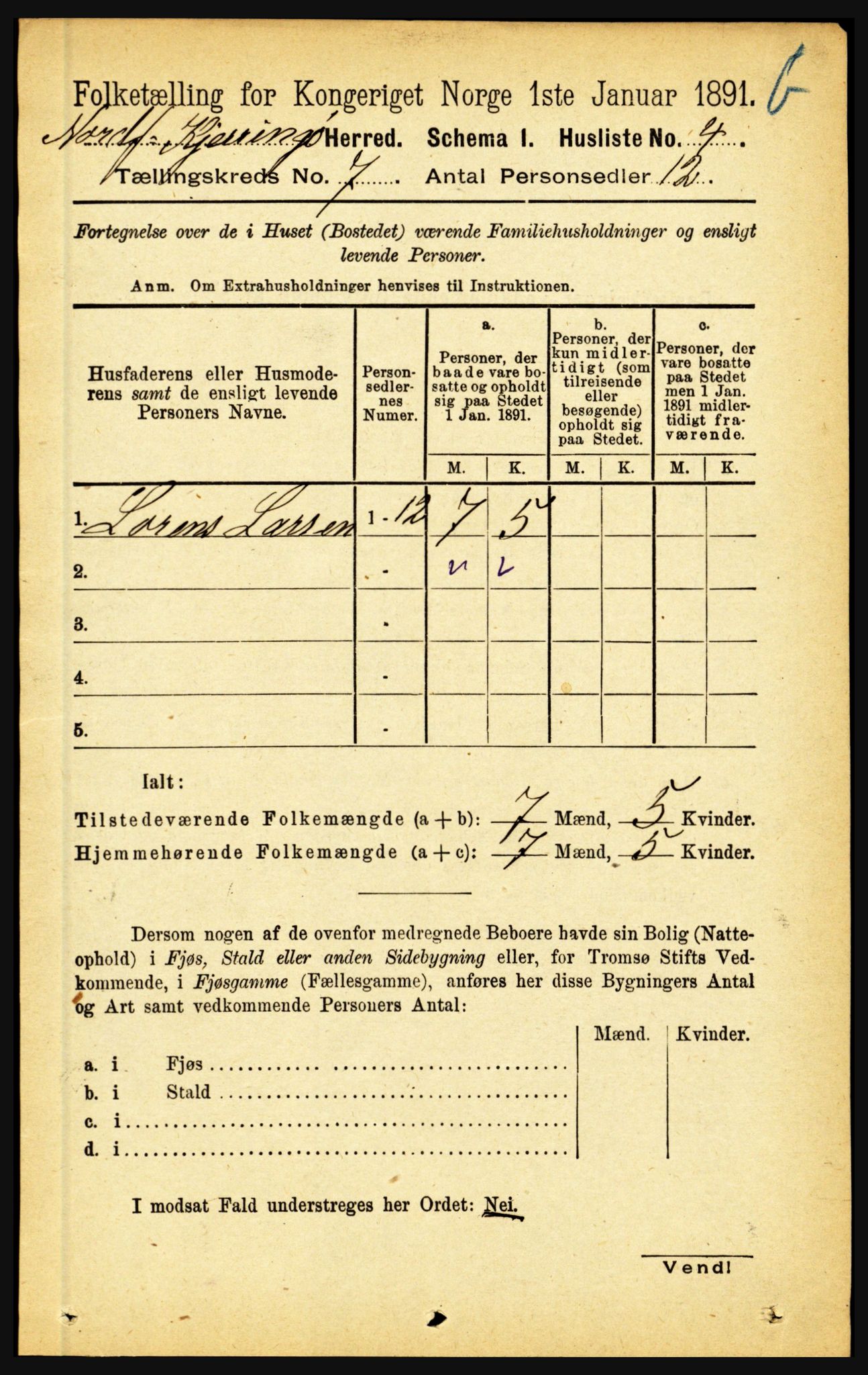 RA, 1891 census for 1846 Nordfold-Kjerringøy, 1891, p. 1743