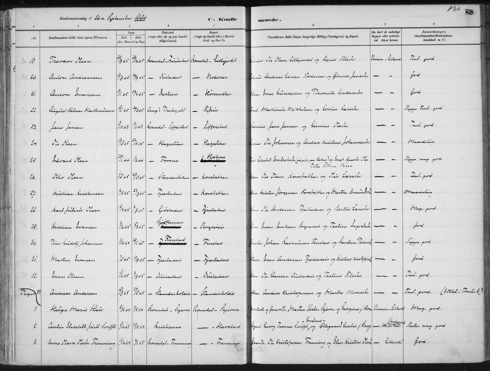 Romedal prestekontor, AV/SAH-PREST-004/K/L0010: Parish register (official) no. 10, 1880-1895, p. 130