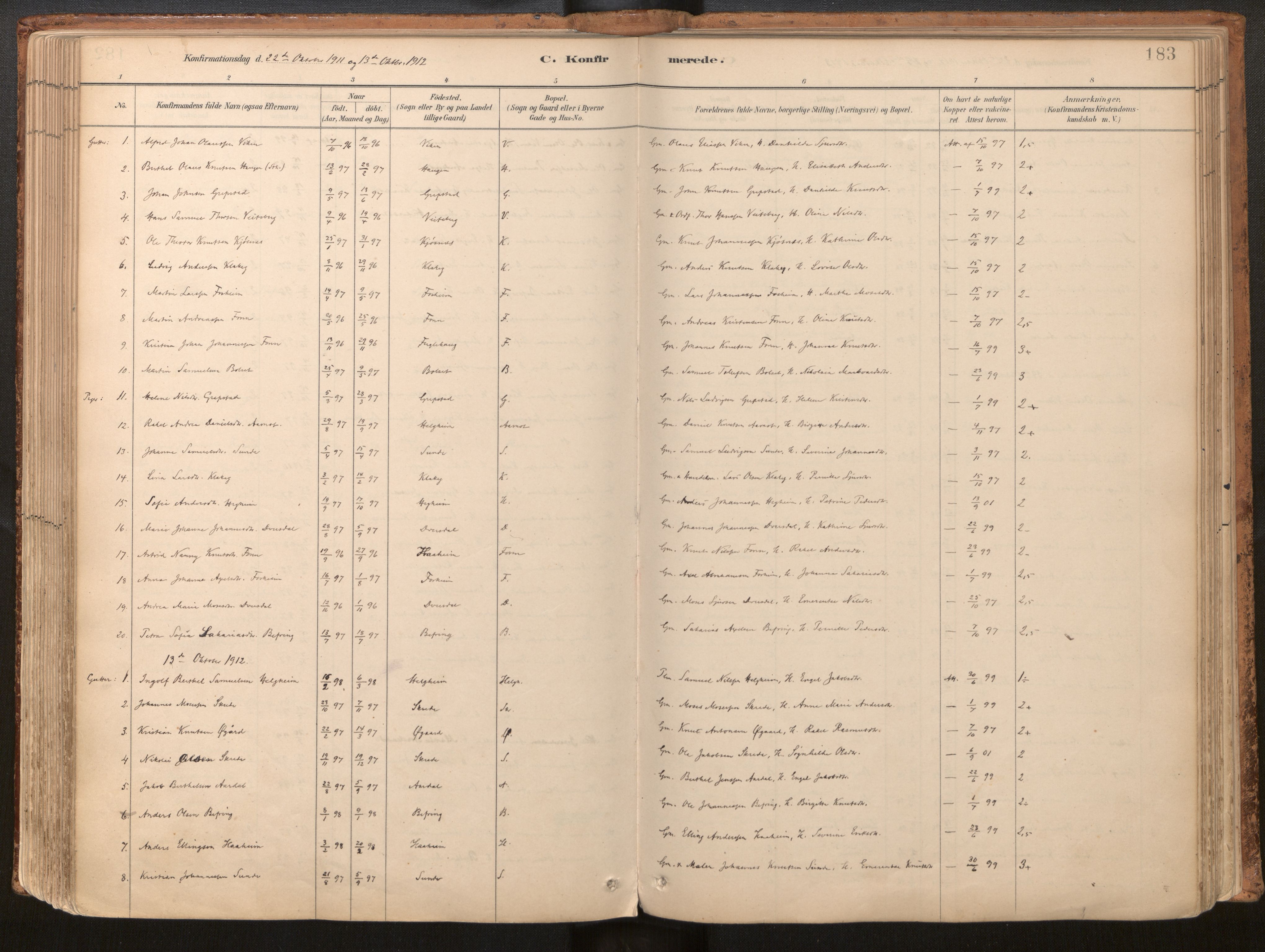 Jølster sokneprestembete, AV/SAB-A-80701/H/Haa/Haac/L0001: Parish register (official) no. C 1, 1882-1928, p. 183