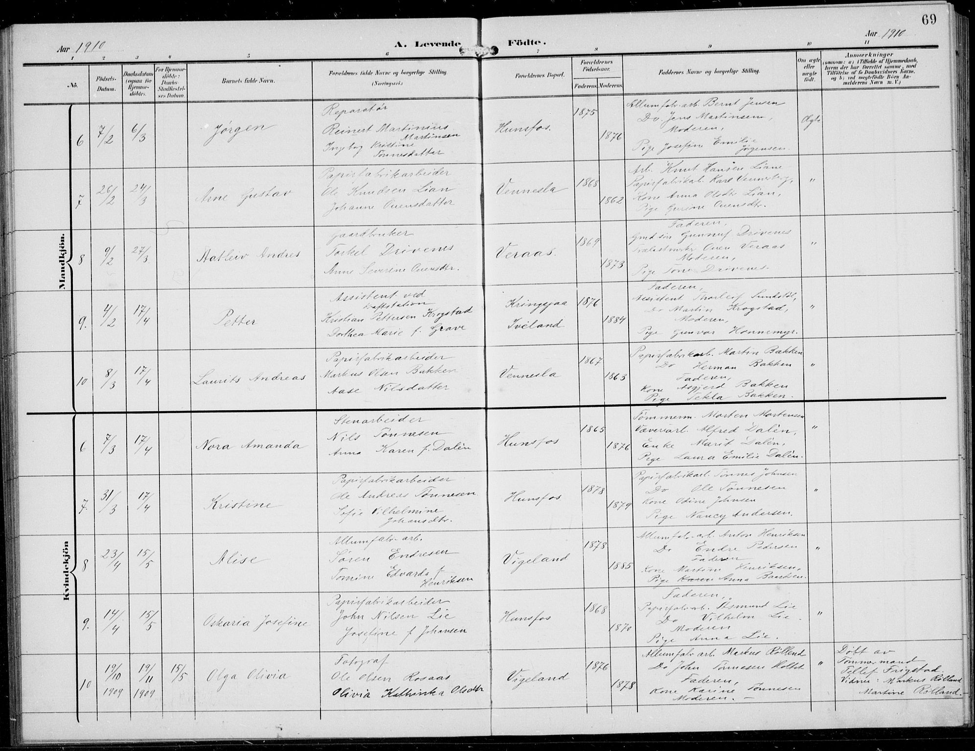 Vennesla sokneprestkontor, SAK/1111-0045/Fb/Fbb/L0005: Parish register (copy) no. B 5, 1903-1913, p. 69