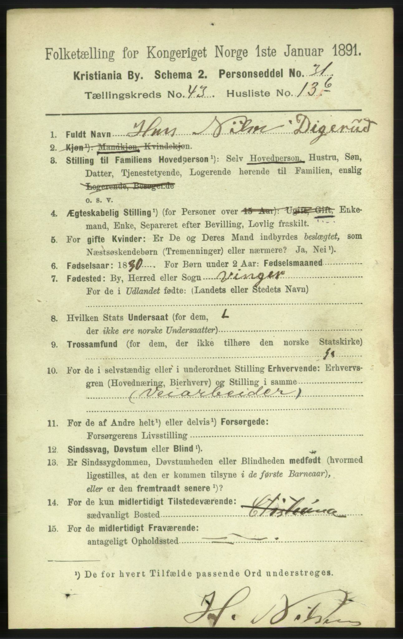 RA, 1891 census for 0301 Kristiania, 1891, p. 26123