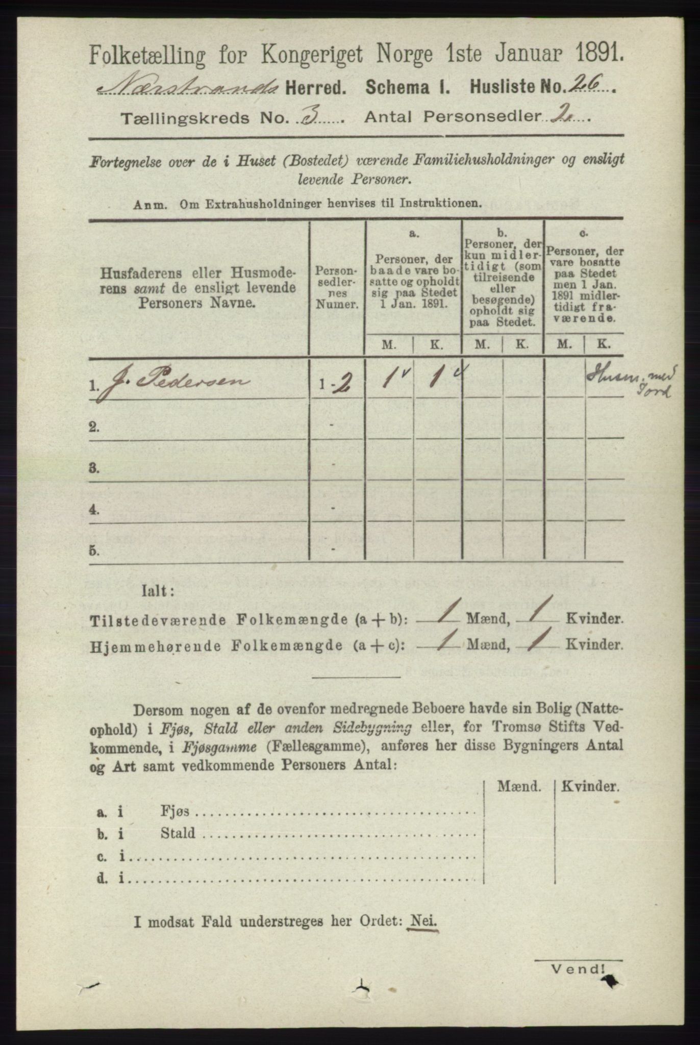 RA, 1891 census for 1139 Nedstrand, 1891, p. 440