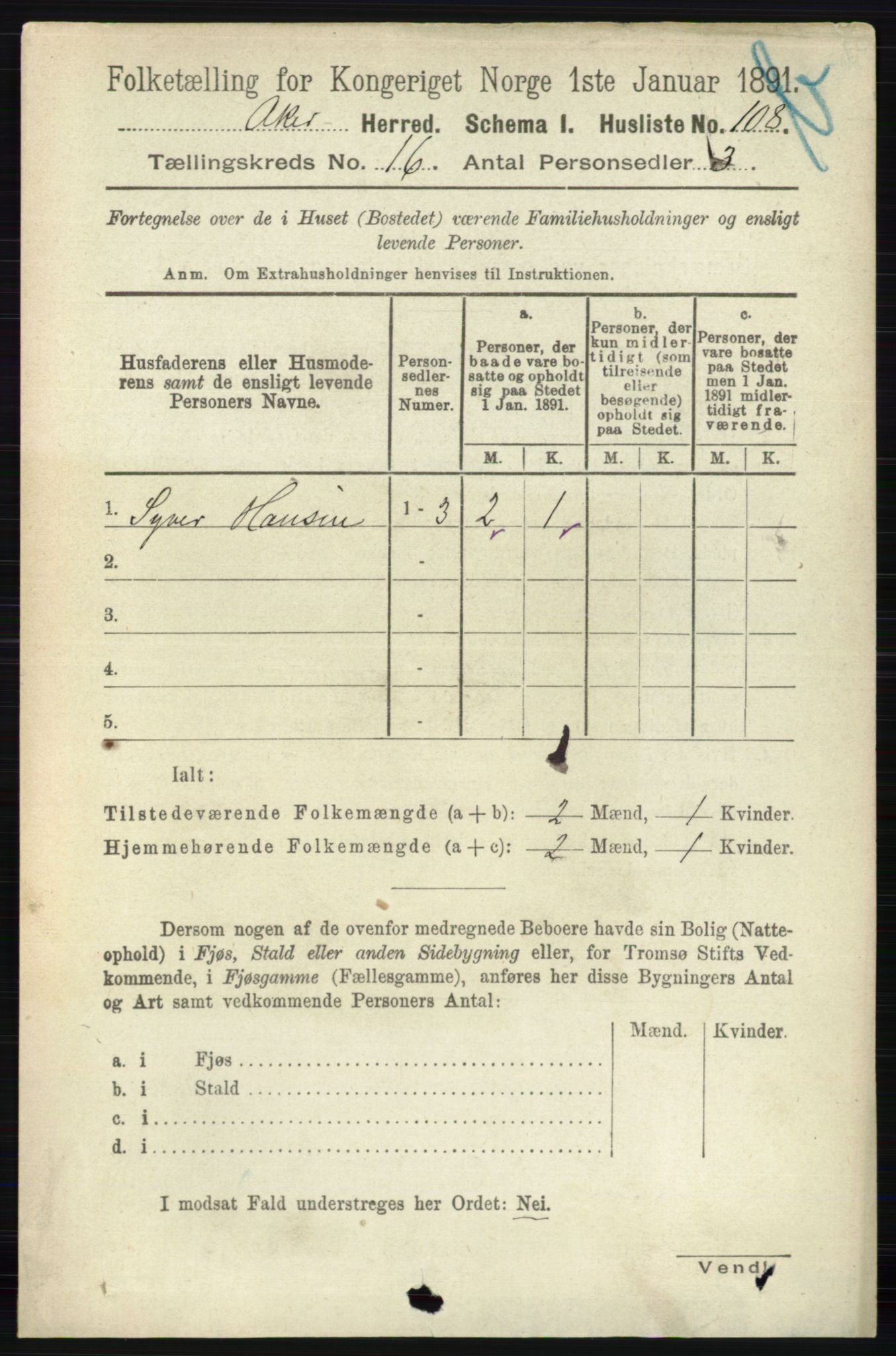 RA, 1891 census for 0218 Aker, 1891, p. 14033