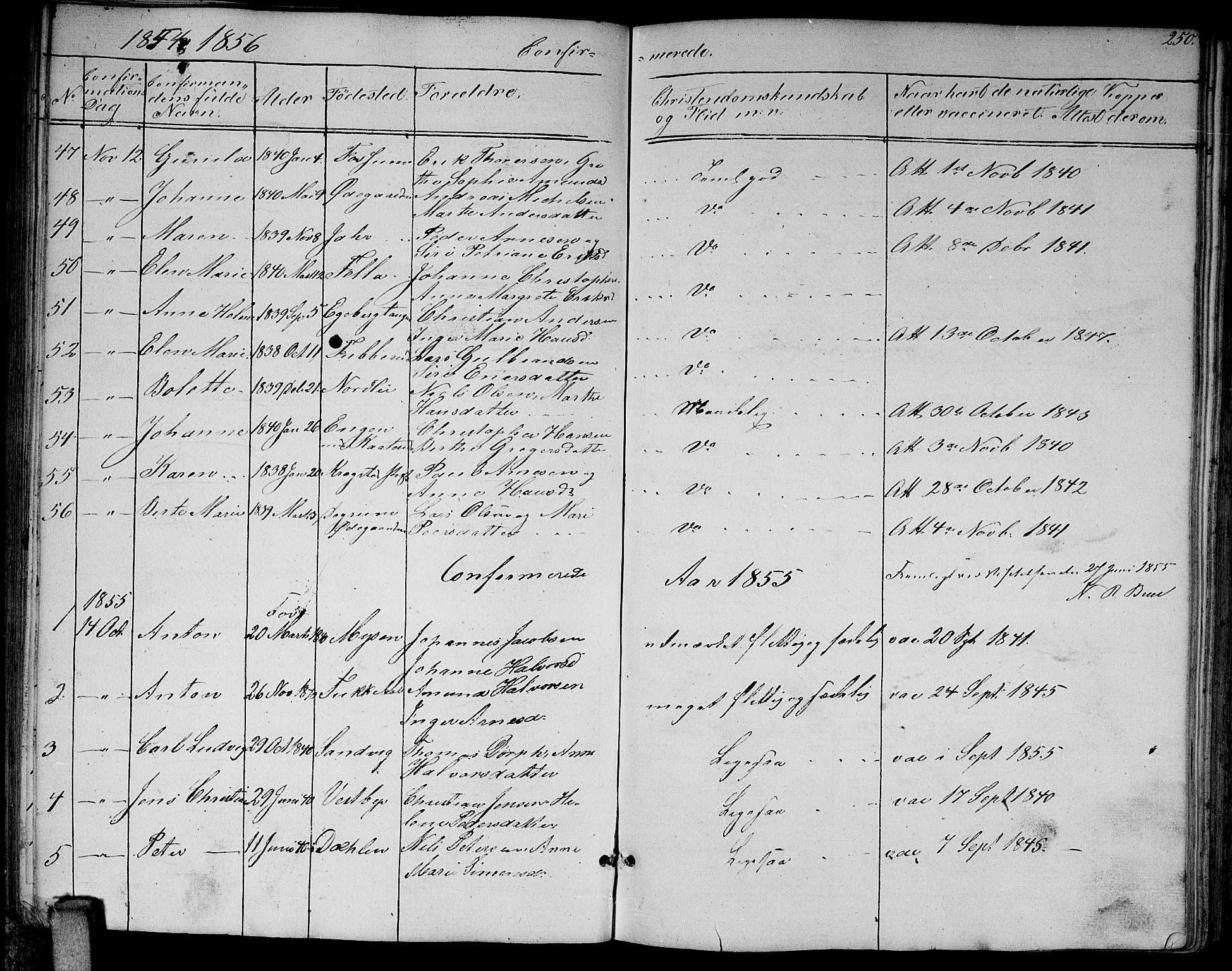 Enebakk prestekontor Kirkebøker, SAO/A-10171c/G/Ga/L0004: Parish register (copy) no. I 4, 1850-1866, p. 250