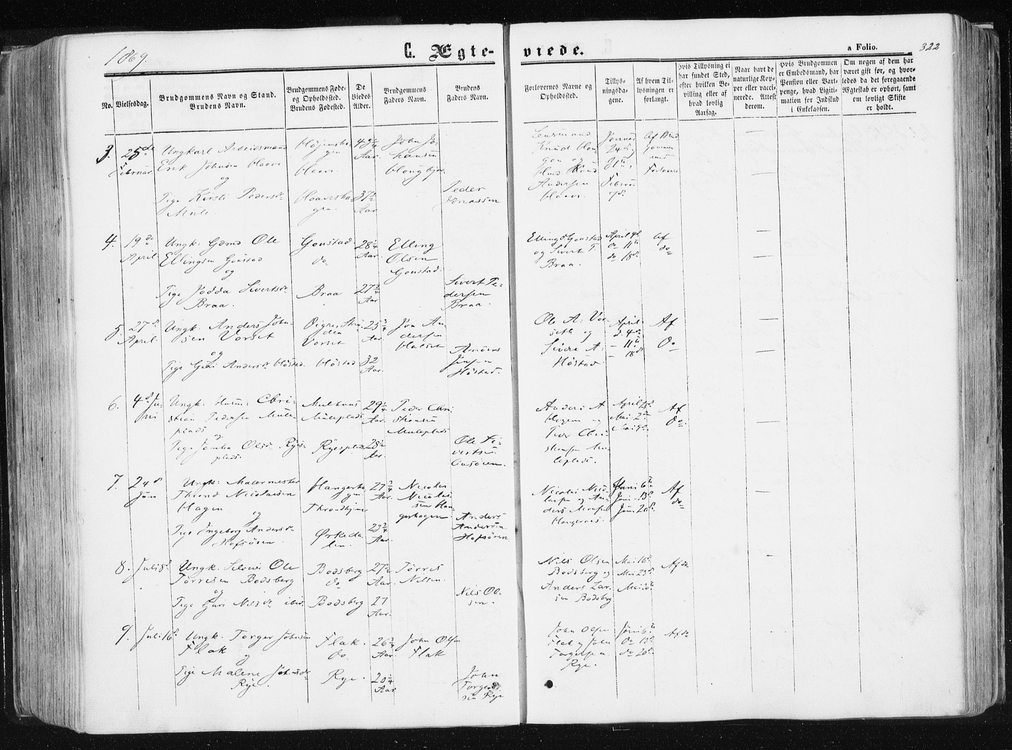 Ministerialprotokoller, klokkerbøker og fødselsregistre - Sør-Trøndelag, SAT/A-1456/612/L0377: Parish register (official) no. 612A09, 1859-1877, p. 322