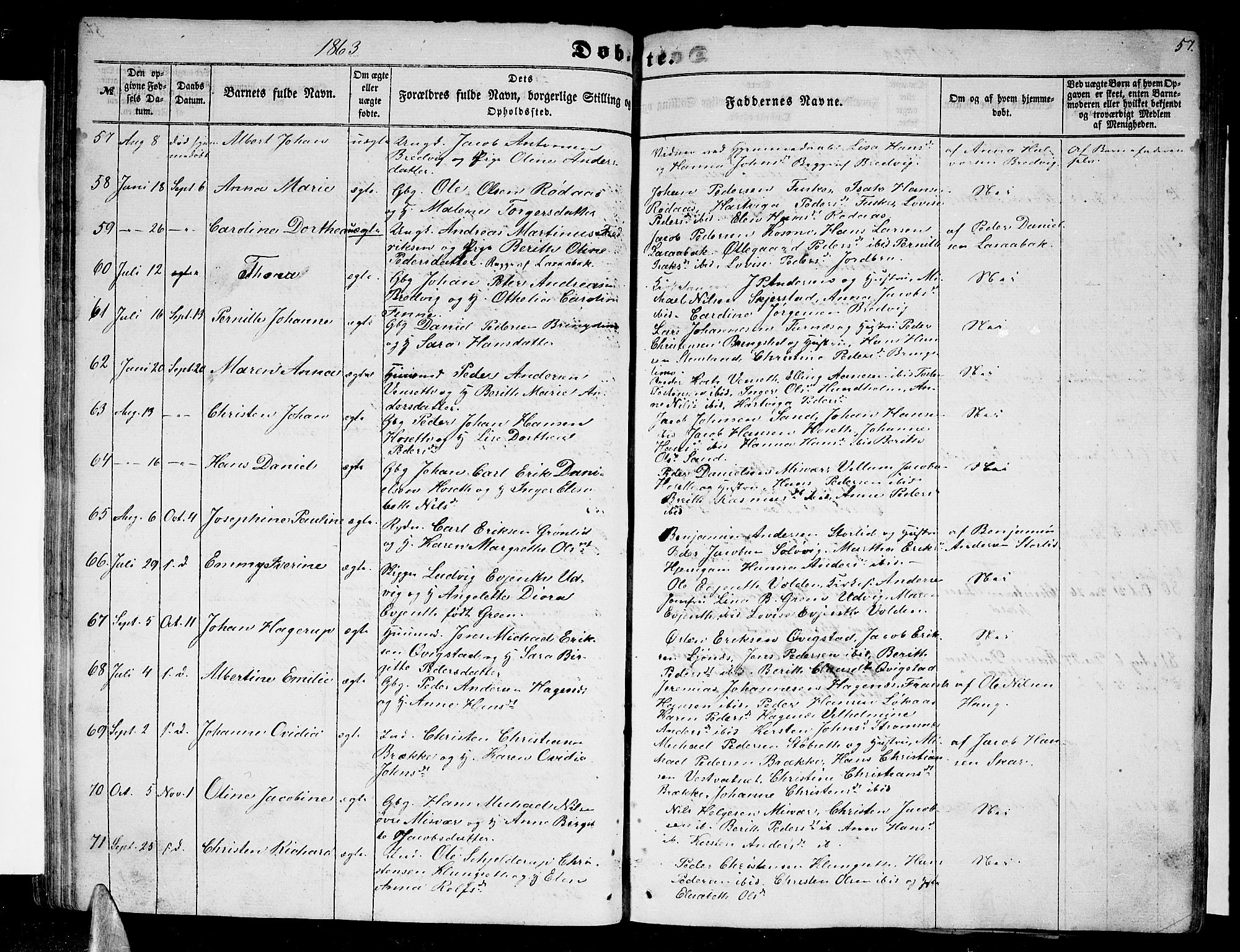Ministerialprotokoller, klokkerbøker og fødselsregistre - Nordland, SAT/A-1459/852/L0753: Parish register (copy) no. 852C04, 1856-1877, p. 57