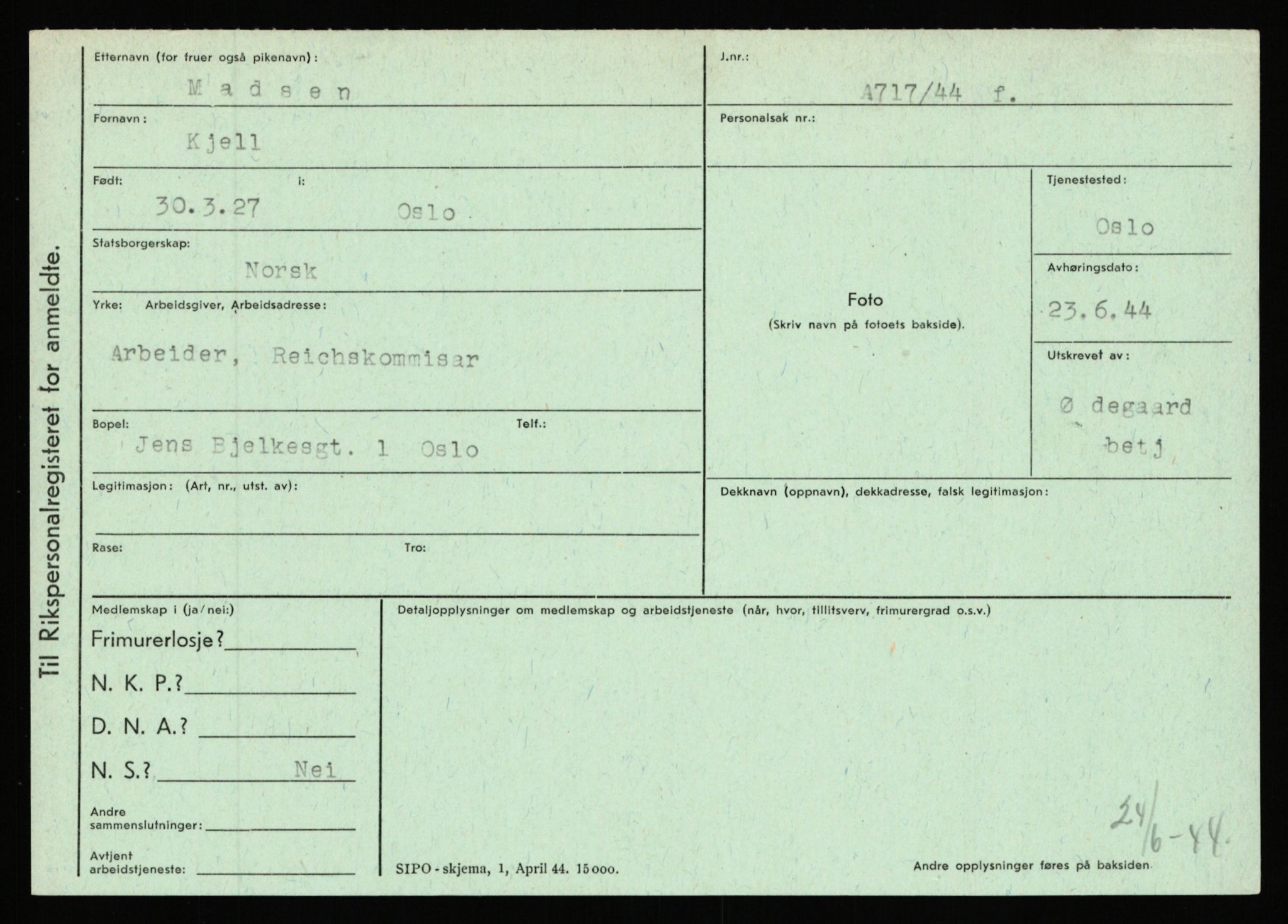 Statspolitiet - Hovedkontoret / Osloavdelingen, AV/RA-S-1329/C/Ca/L0010: Lind - Moksnes, 1943-1945, p. 2397