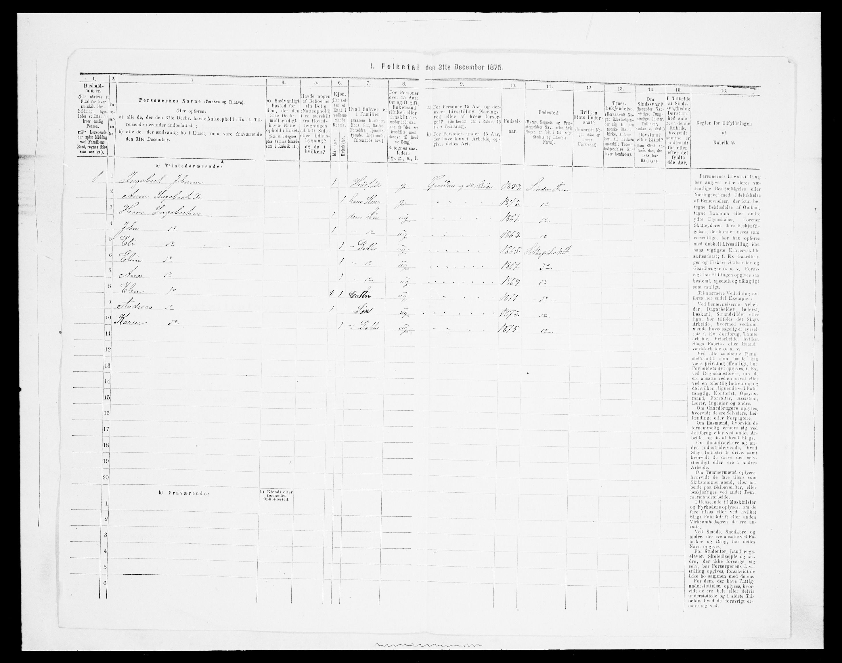 SAH, 1875 census for 0518P Nord-Fron, 1875, p. 750
