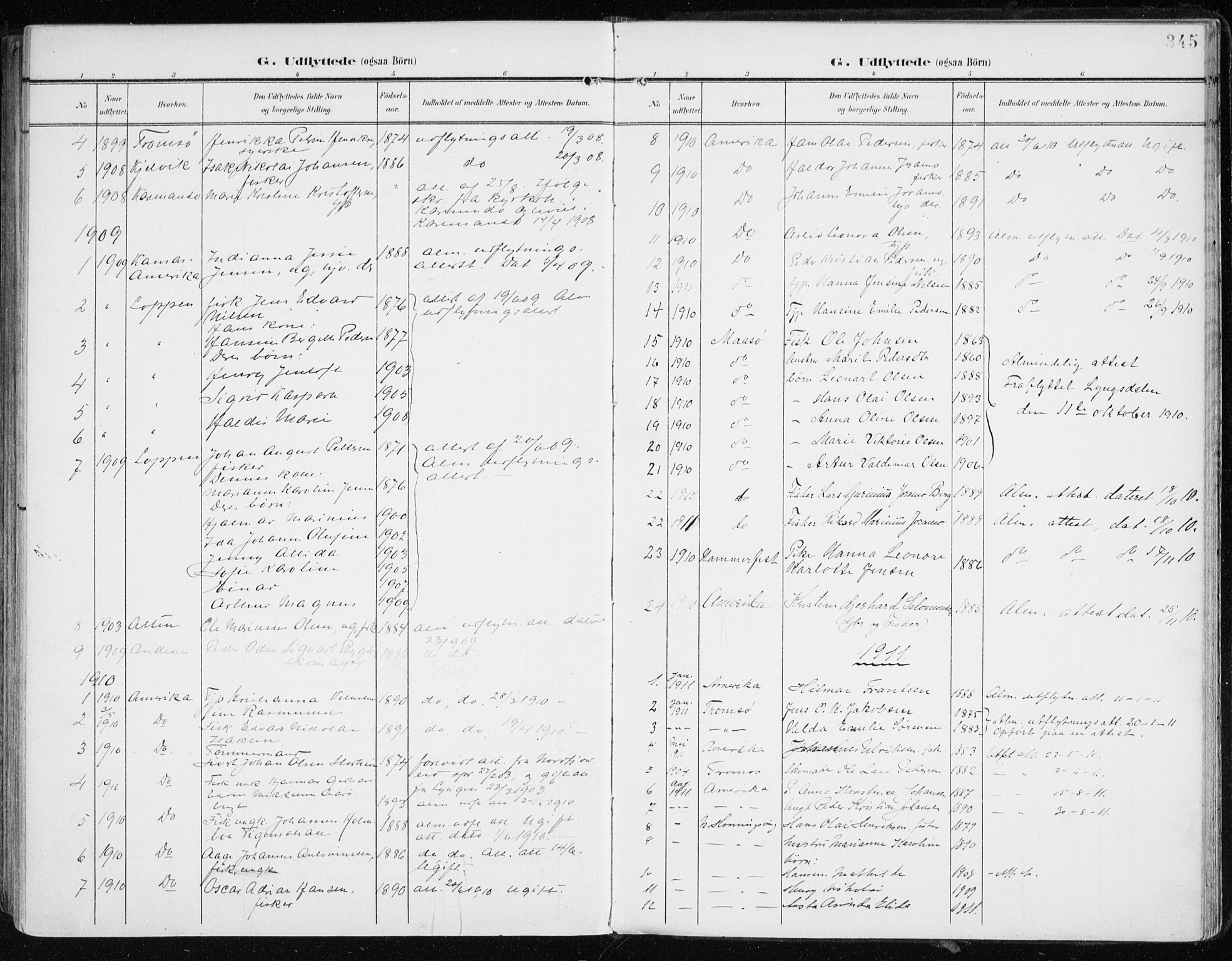 Lyngen sokneprestembete, SATØ/S-1289/H/He/Hea/L0011kirke: Parish register (official) no. 11, 1903-1913, p. 345