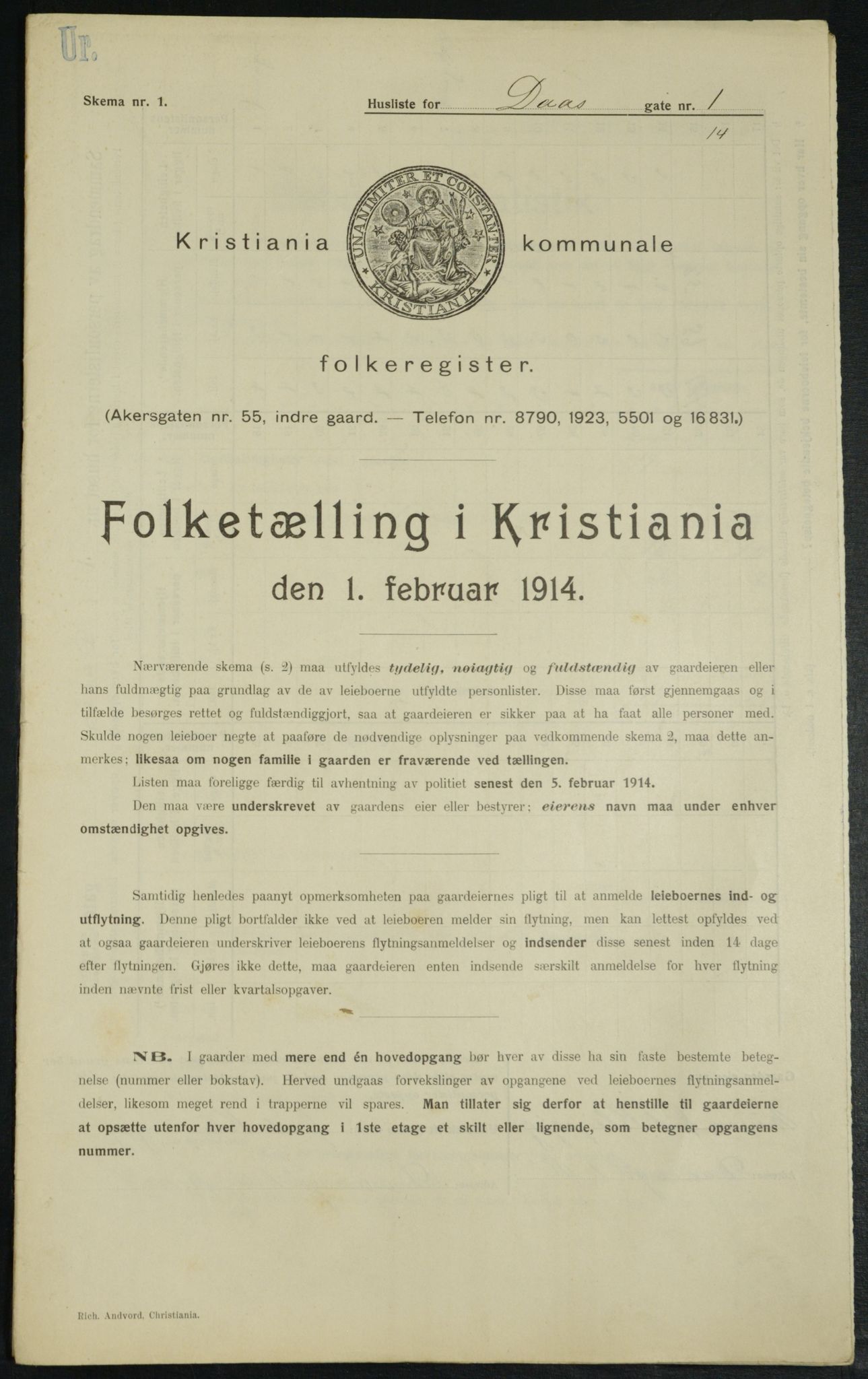 OBA, Municipal Census 1914 for Kristiania, 1914, p. 18045