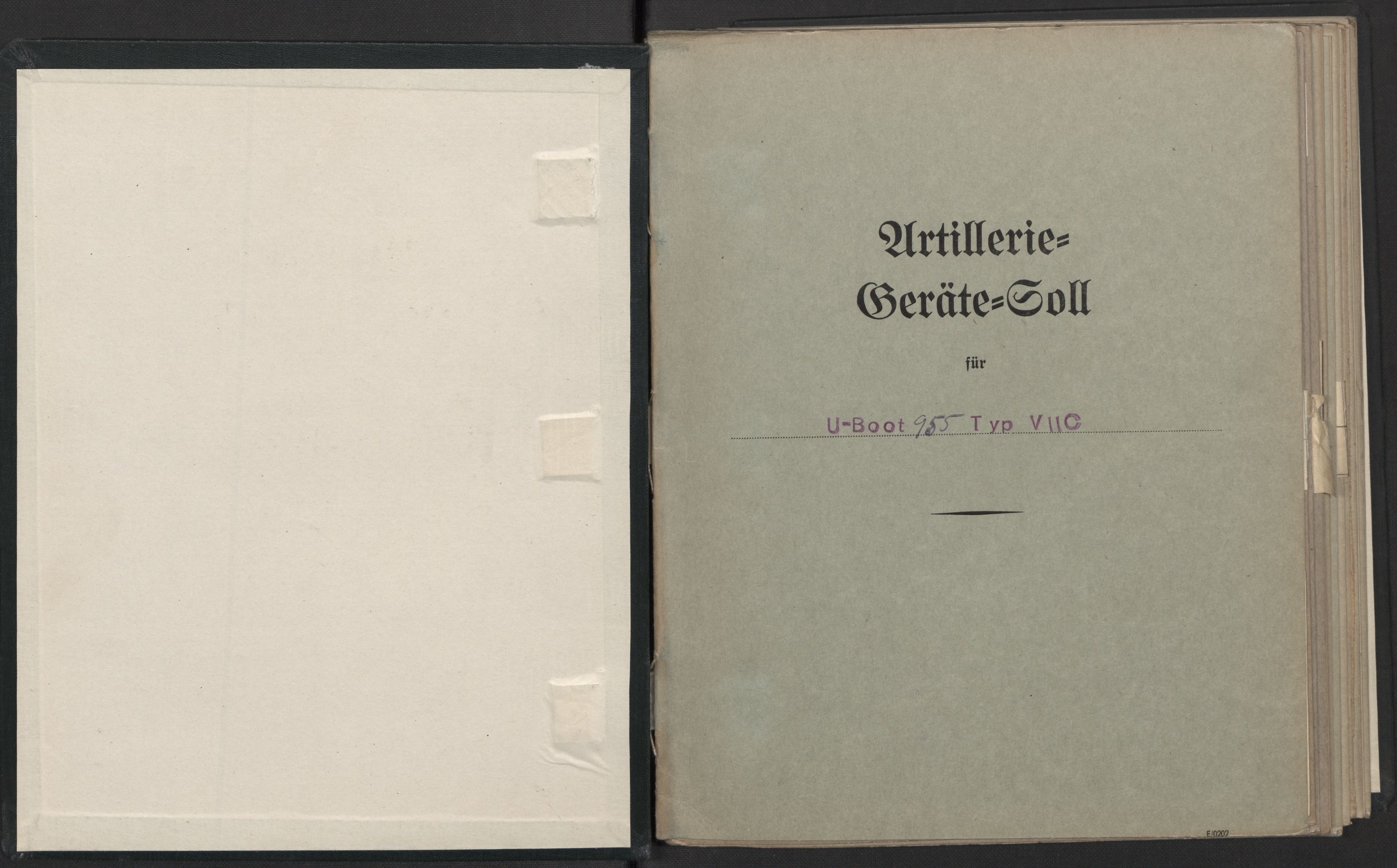Kriegsmarine Norwegen, Unterseeboote, AV/RA-RAFA-5082/F/L0008/0004: -- / Artillerie-Geräte-Soll, Abschrift, für U-Boote, 955 Typ VIIC, 1940-1945