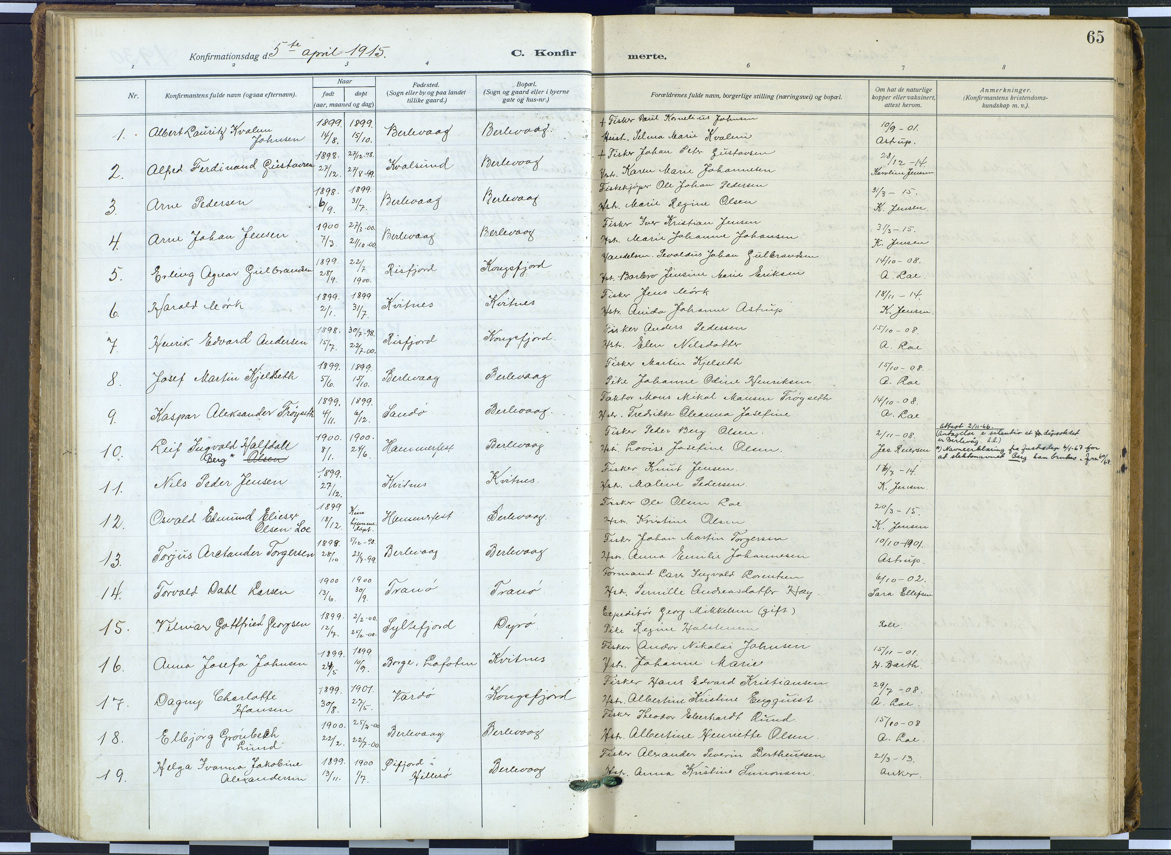 Tana sokneprestkontor, SATØ/S-1334/H/Ha: Parish register (official) no. 9, 1914-1930, p. 65