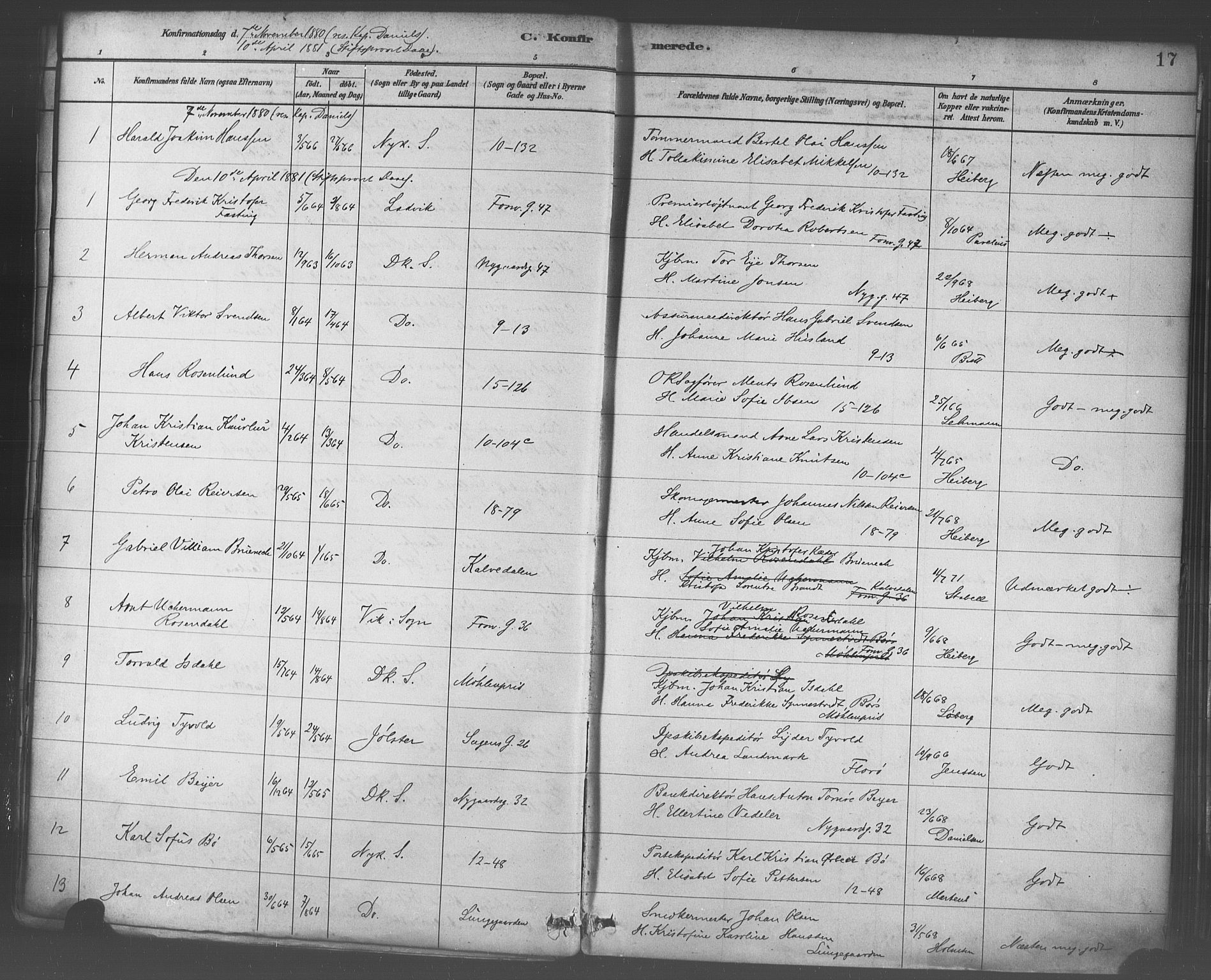 Domkirken sokneprestembete, AV/SAB-A-74801/H/Haa/L0030: Parish register (official) no. C 5, 1880-1898, p. 17