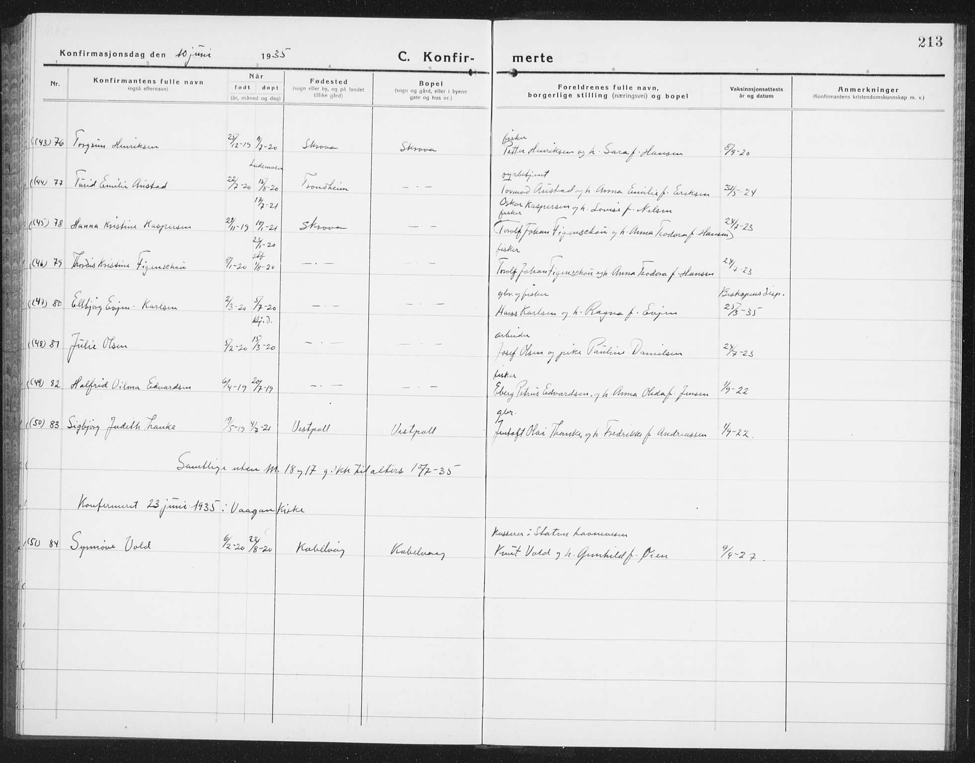 Ministerialprotokoller, klokkerbøker og fødselsregistre - Nordland, SAT/A-1459/874/L1081: Parish register (copy) no. 874C10, 1925-1941, p. 213