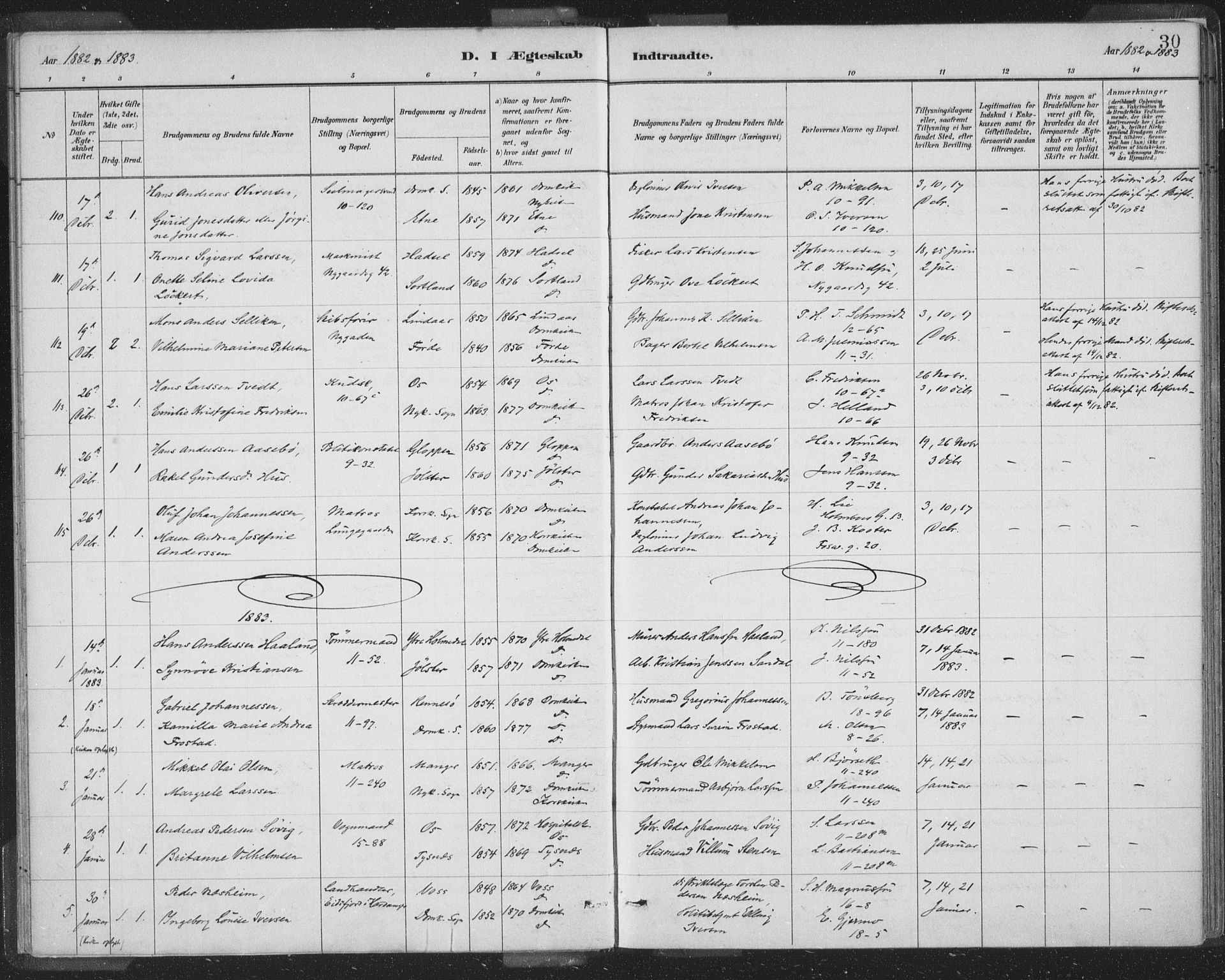Domkirken sokneprestembete, SAB/A-74801/H/Hab/L0032: Parish register (copy) no. D 4, 1880-1907, p. 30