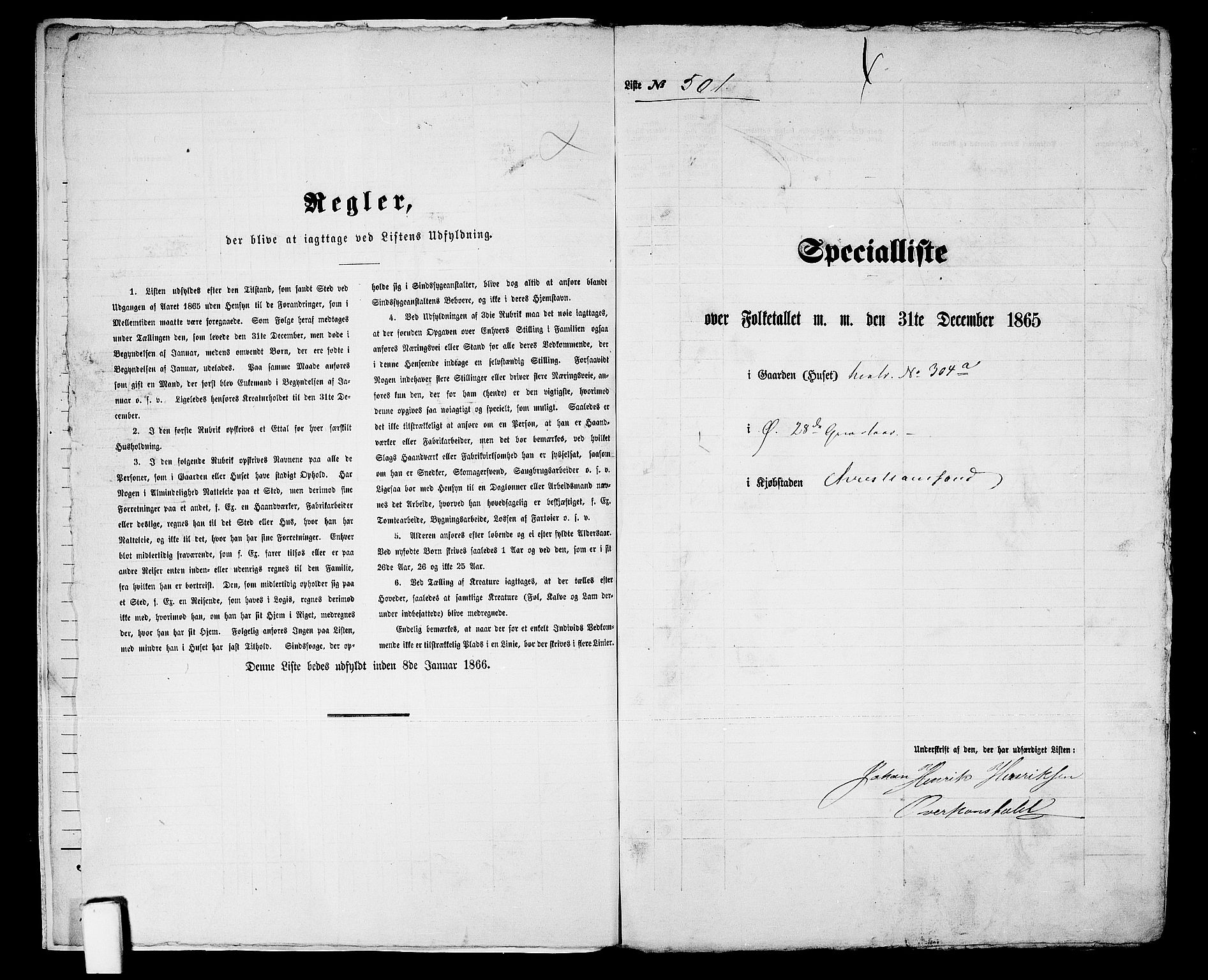 RA, 1865 census for Kristiansand, 1865, p. 1028