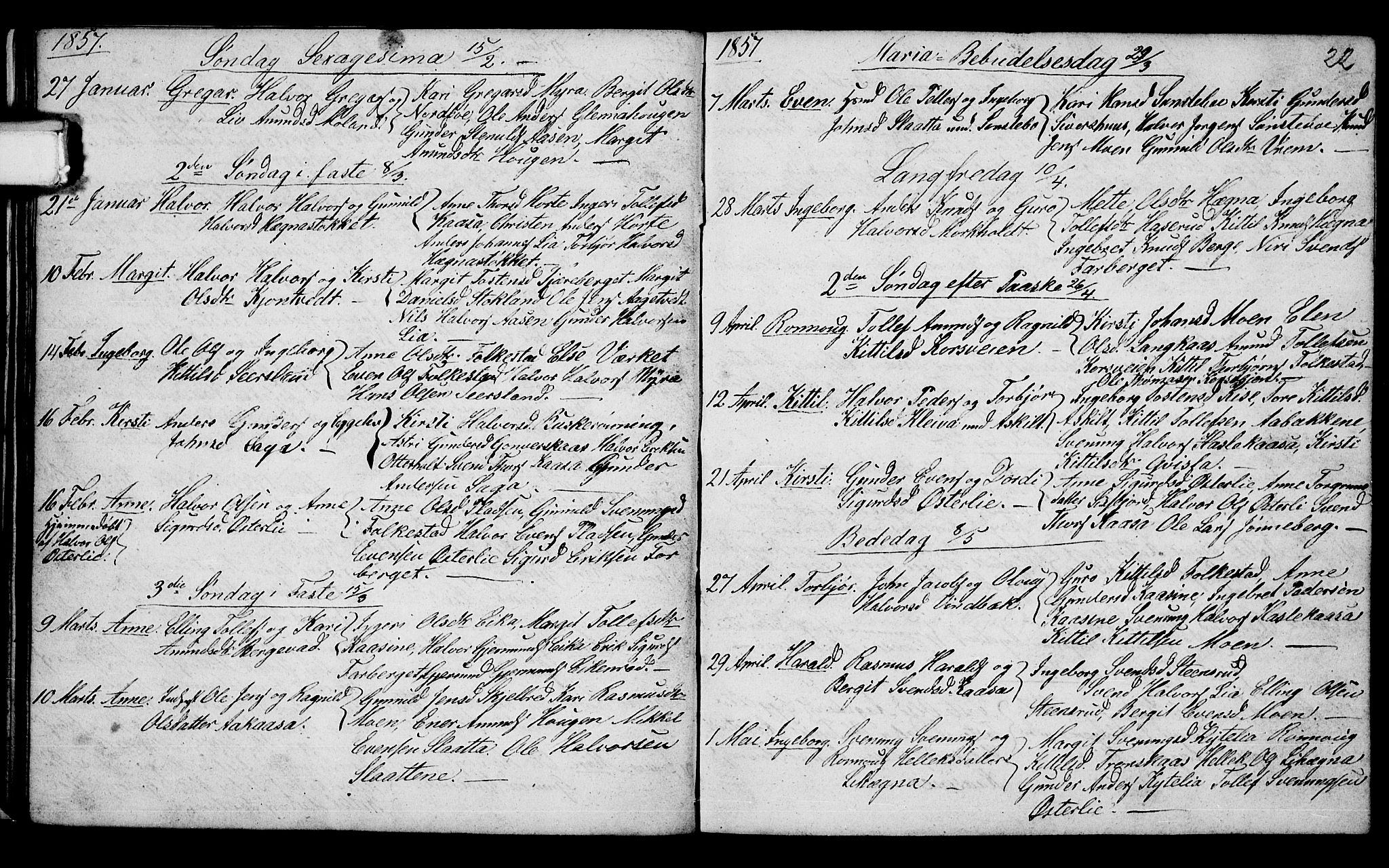 Bø kirkebøker, SAKO/A-257/G/Ga/L0002: Parish register (copy) no. 2, 1853-1866, p. 22