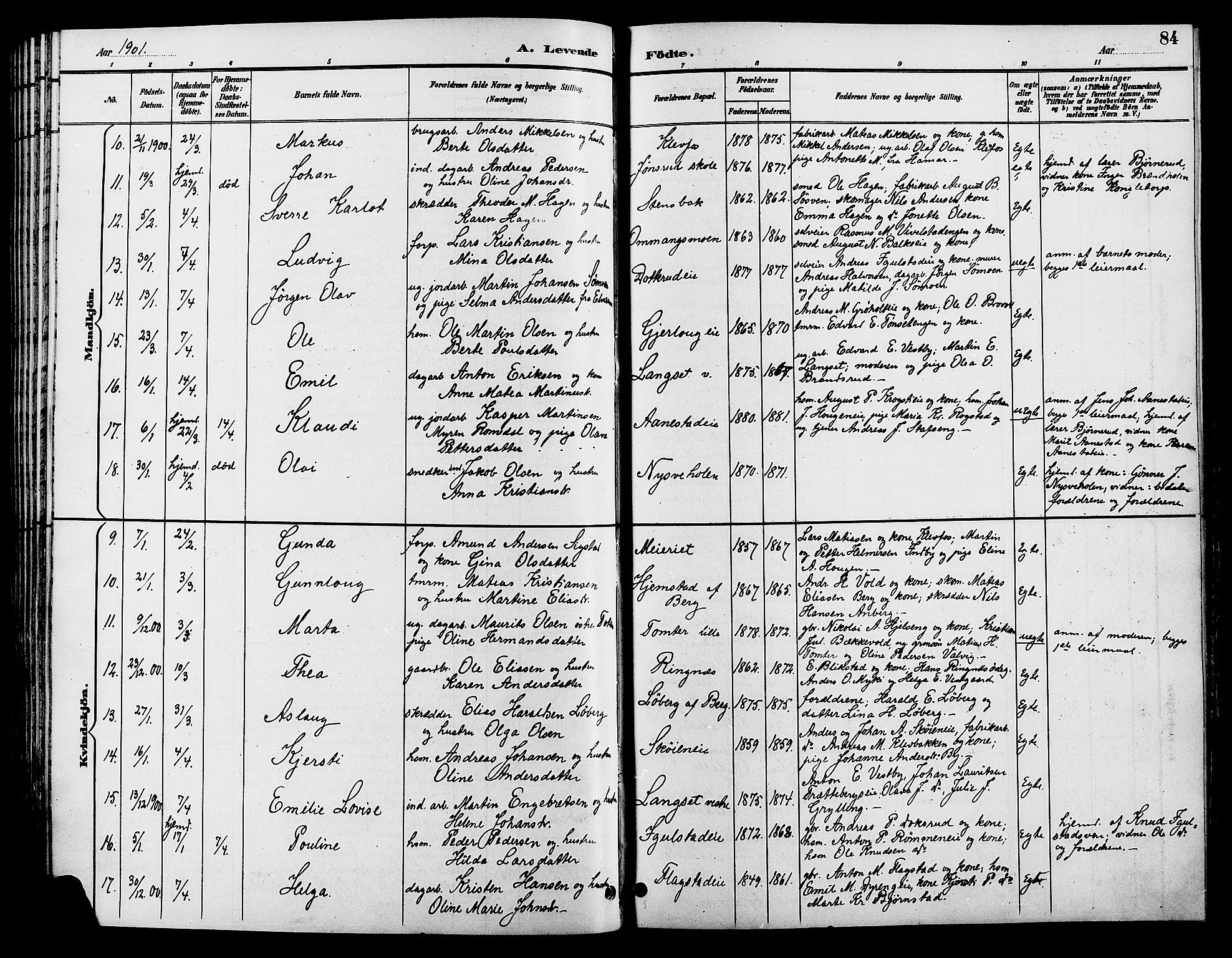 Løten prestekontor, AV/SAH-PREST-022/L/La/L0006: Parish register (copy) no. 6, 1892-1909, p. 84