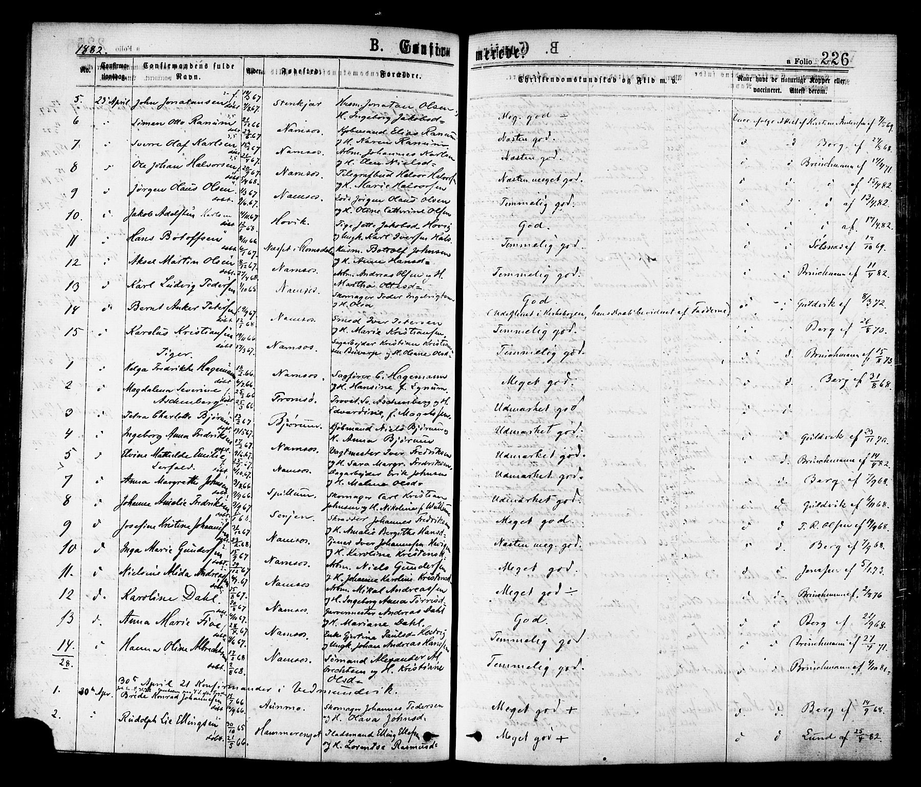 Ministerialprotokoller, klokkerbøker og fødselsregistre - Nord-Trøndelag, AV/SAT-A-1458/768/L0572: Parish register (official) no. 768A07, 1874-1886, p. 226