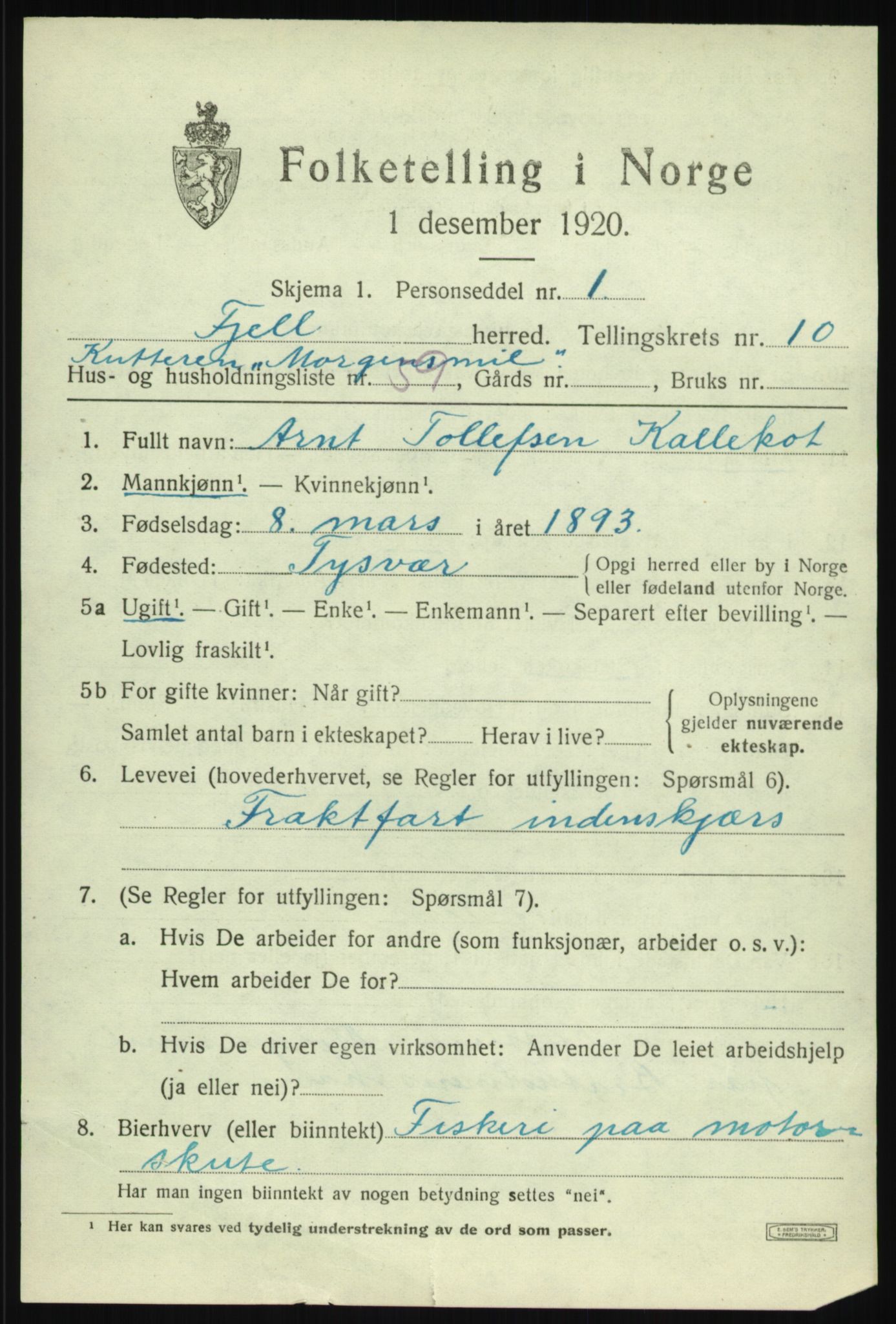 SAB, 1920 census for Fjell, 1920, p. 9828