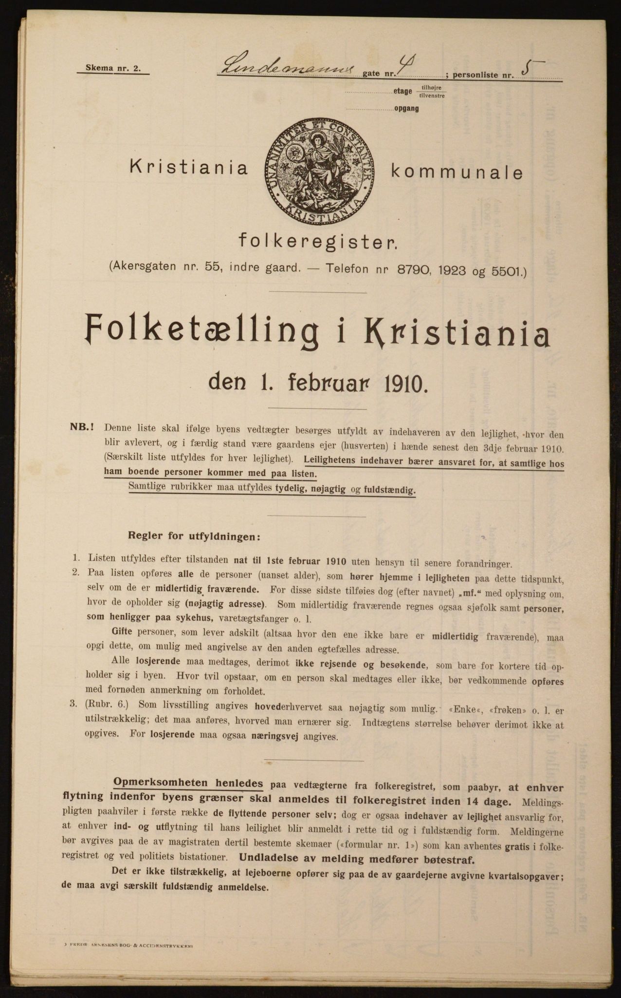 OBA, Municipal Census 1910 for Kristiania, 1910, p. 55664