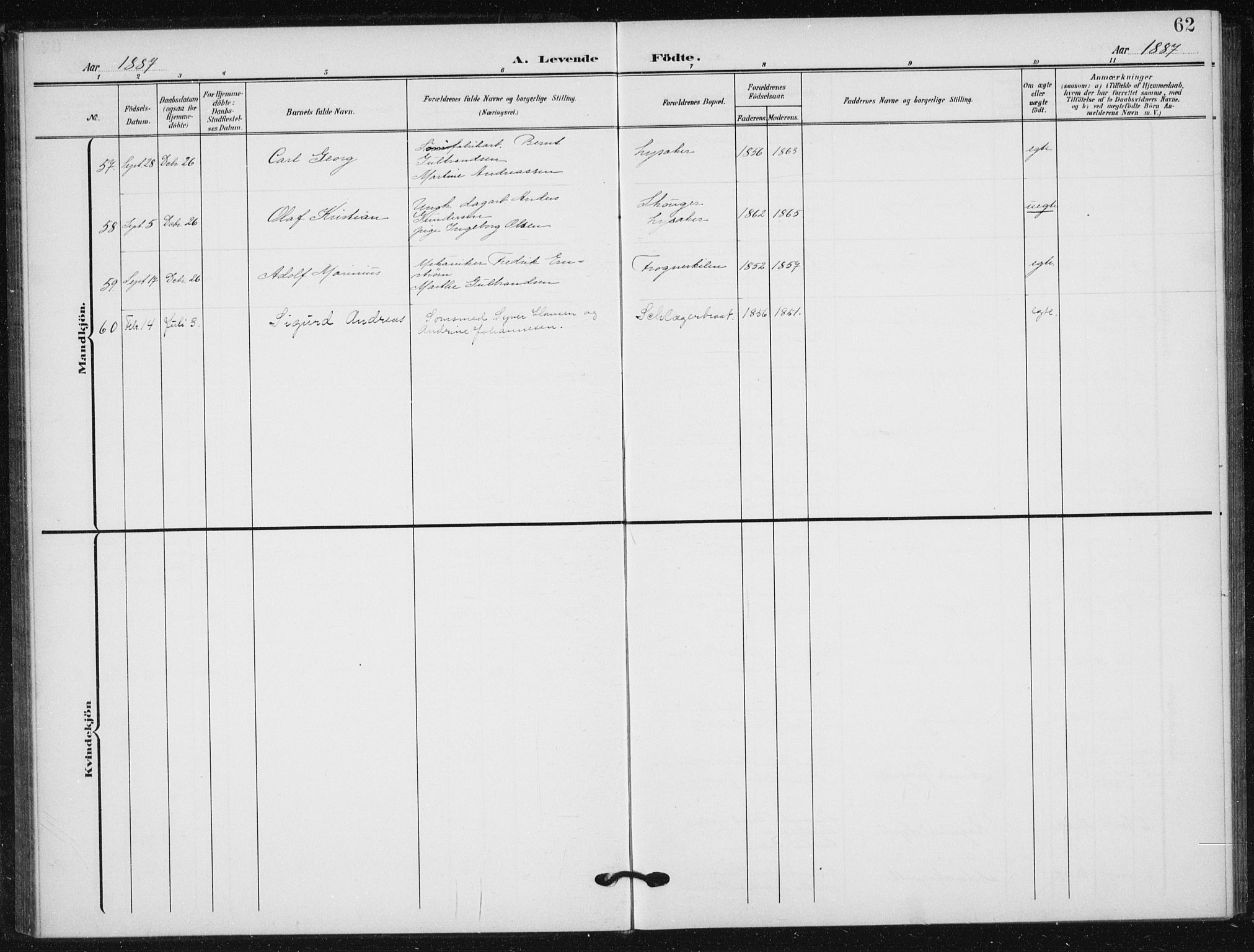 Vestre Aker prestekontor Kirkebøker, SAO/A-10025/F/Fb/L0001: Parish register (official) no. II 1, 1880-1906, p. 62