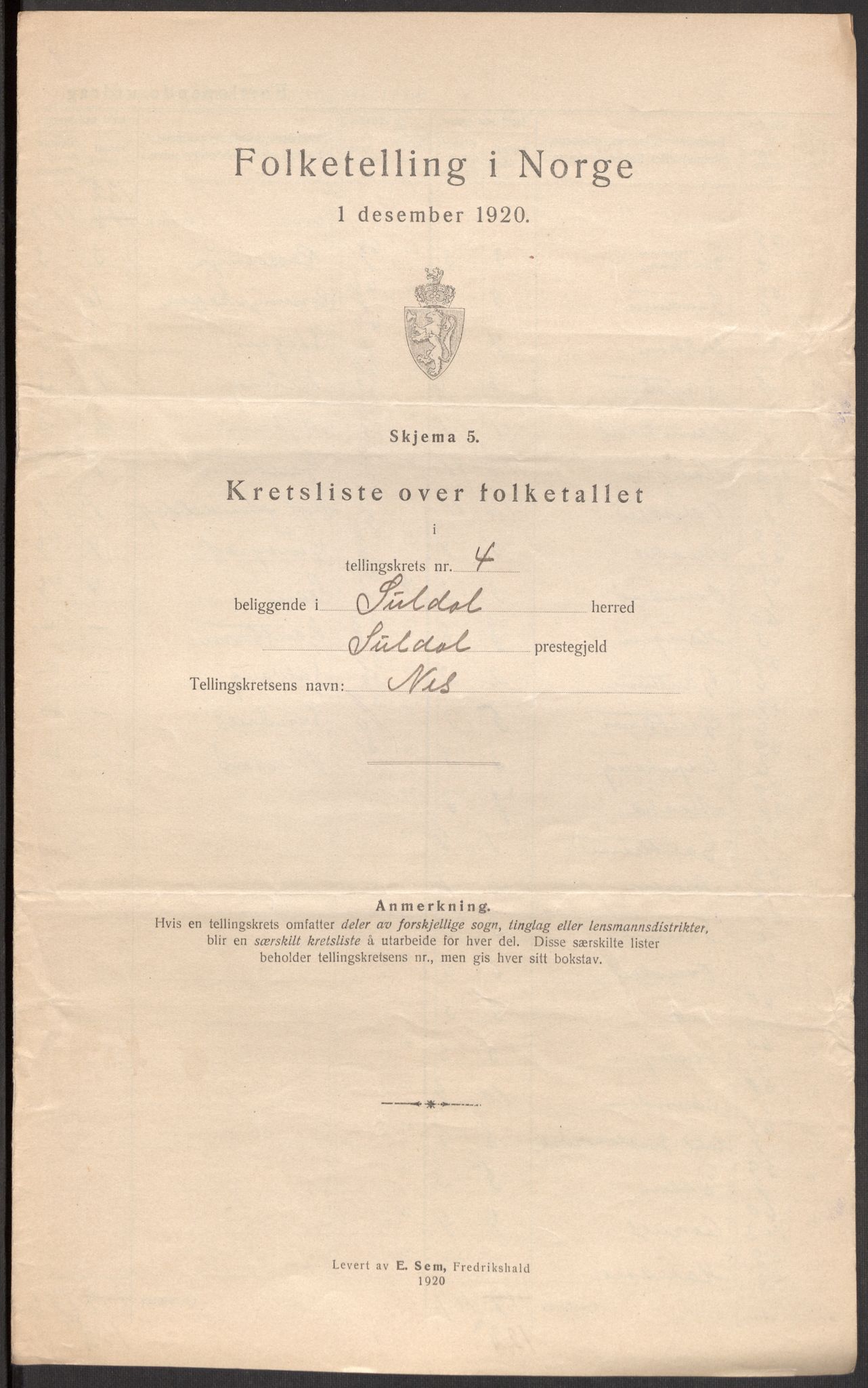 SAST, 1920 census for Suldal, 1920, p. 16