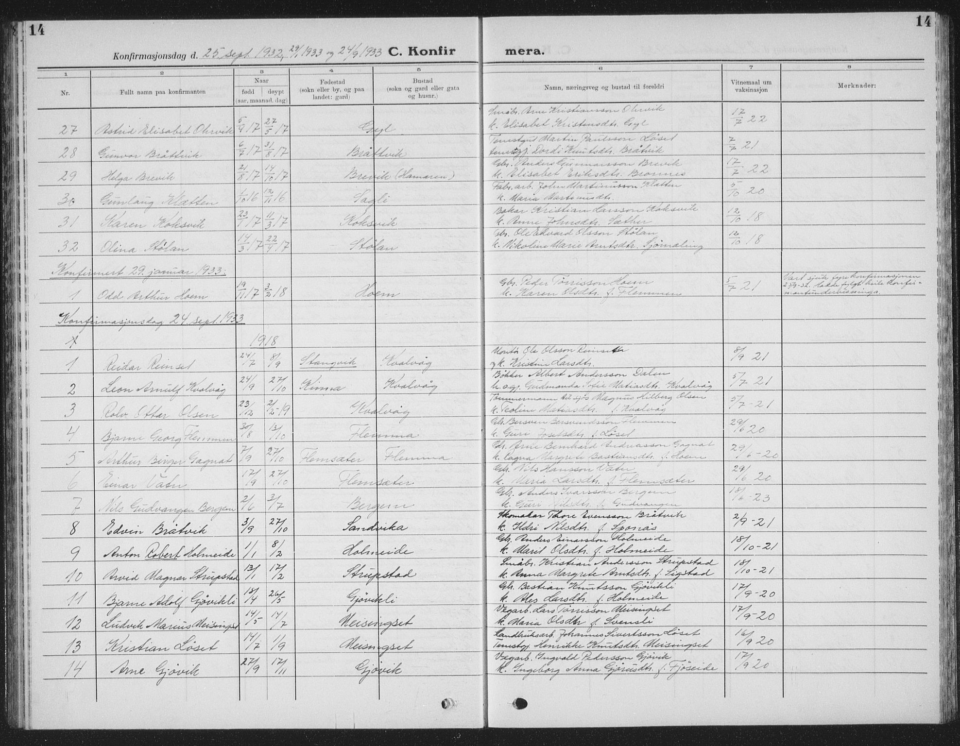 Ministerialprotokoller, klokkerbøker og fødselsregistre - Møre og Romsdal, AV/SAT-A-1454/586/L0995: Parish register (copy) no. 586C06, 1928-1943, p. 14