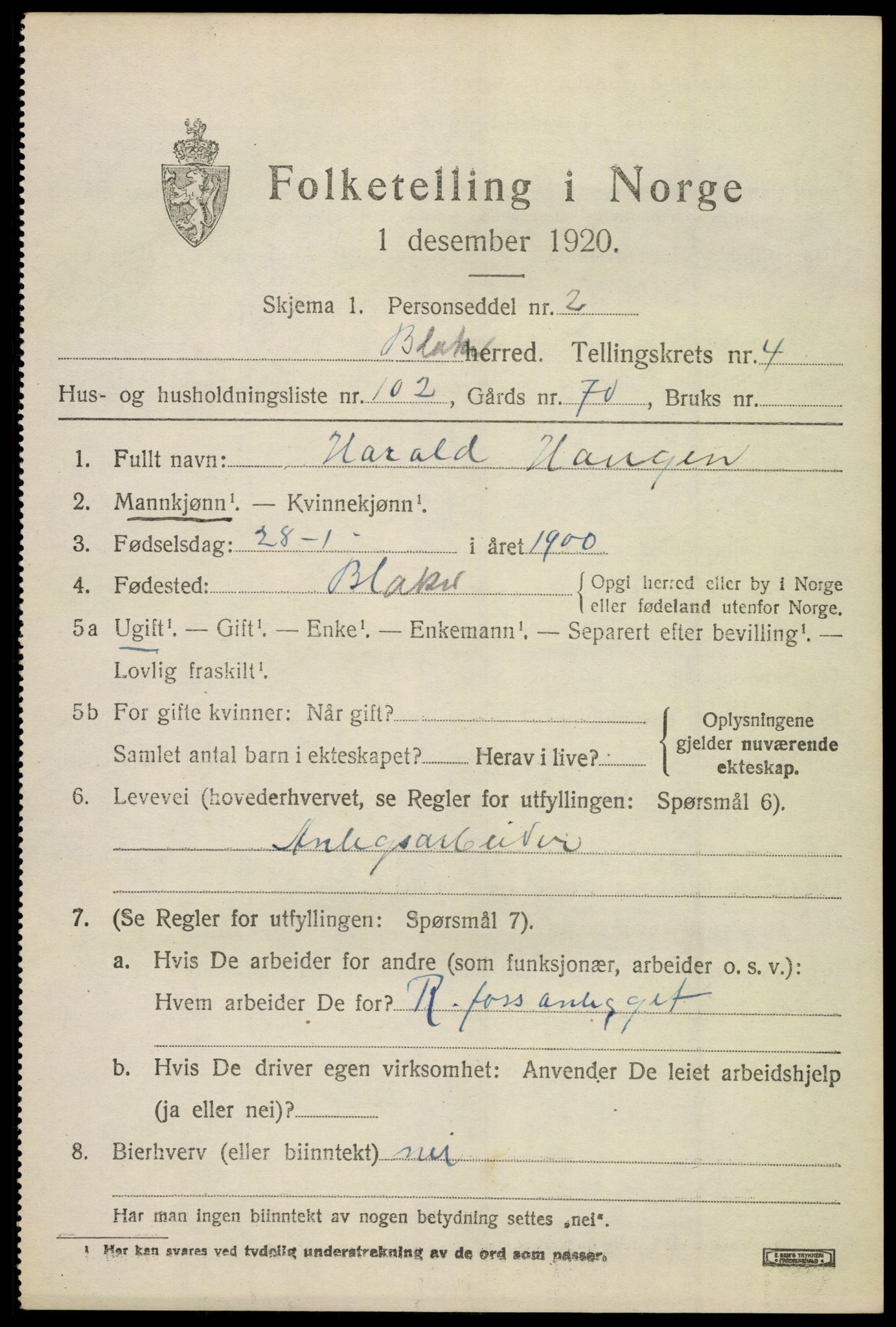 SAO, 1920 census for Blaker, 1920, p. 4423