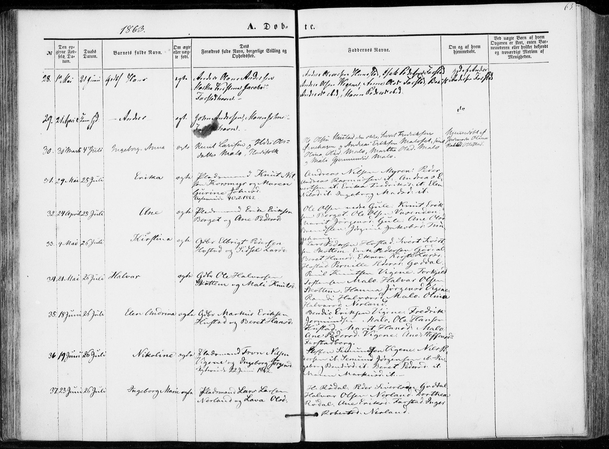 Ministerialprotokoller, klokkerbøker og fødselsregistre - Møre og Romsdal, AV/SAT-A-1454/566/L0767: Parish register (official) no. 566A06, 1852-1868, p. 63