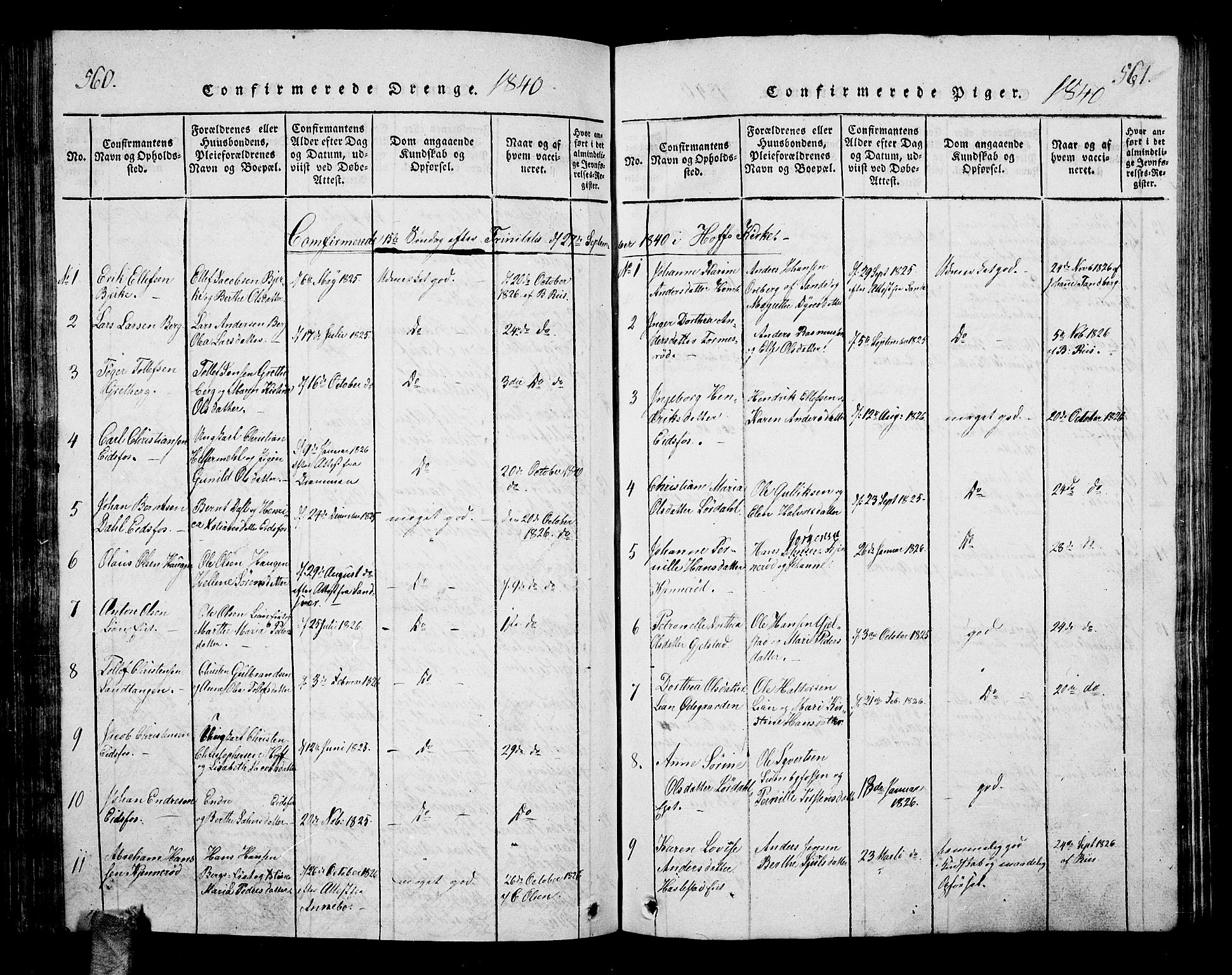 Hof kirkebøker, AV/SAKO-A-64/G/Ga/L0001: Parish register (copy) no. I 1, 1814-1844, p. 560-561