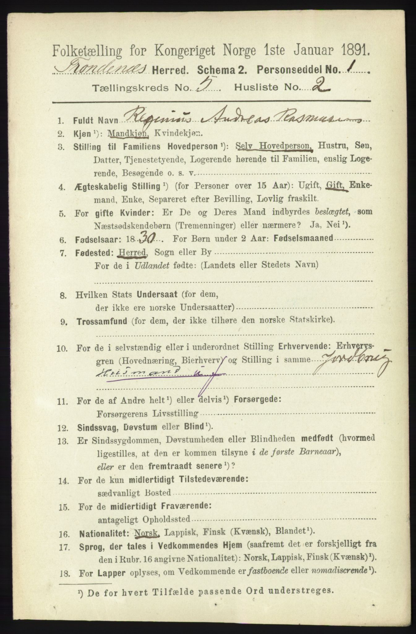 RA, 1891 census for 1914 Trondenes, 1891, p. 2834