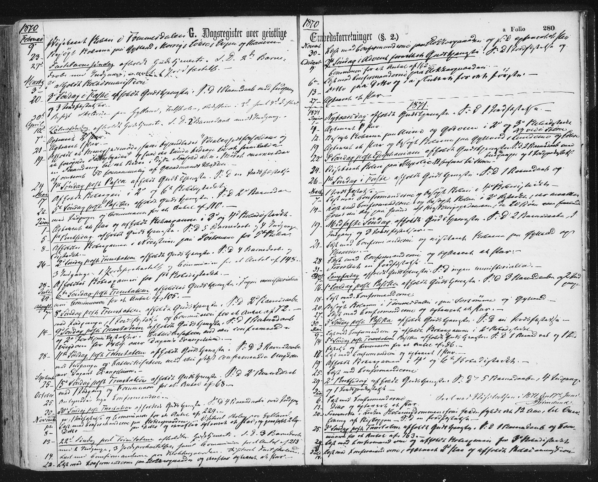 Ministerialprotokoller, klokkerbøker og fødselsregistre - Sør-Trøndelag, SAT/A-1456/692/L1104: Parish register (official) no. 692A04, 1862-1878, p. 280